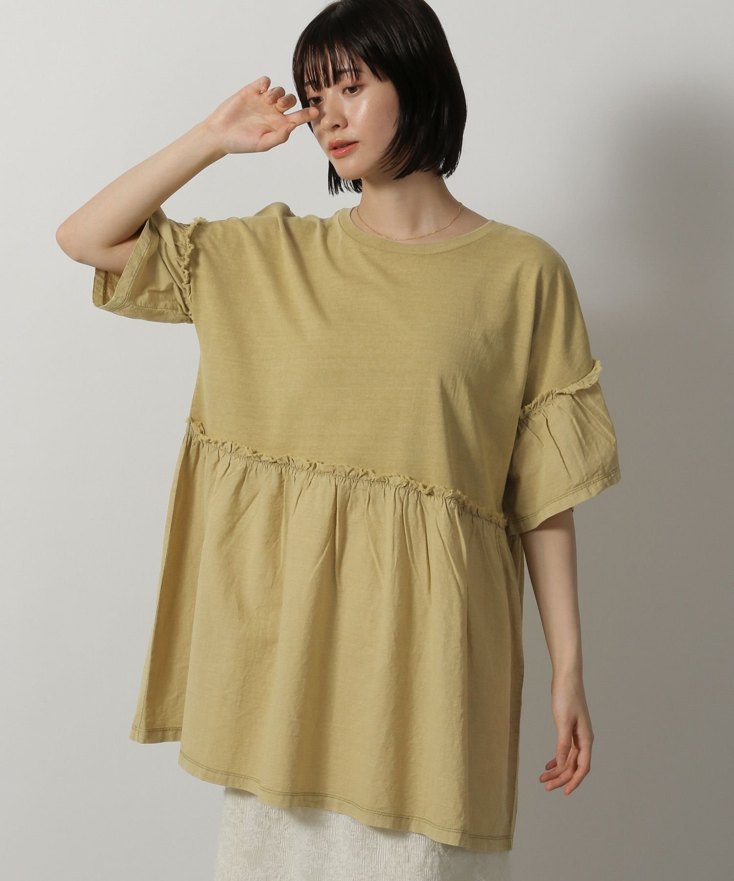 【ラコレ/LAKOLE】のピグメント切替チュニック インテリア・キッズ・メンズ・レディースファッション・服の通販 founy(ファニー) 　ファッション　Fashion　レディースファッション　Fashion for Women　トップス・カットソー　Cut & Sew Tops　おすすめ　Recommended / Our Picks　ストレート　Straight, Straight Cut　チュニック　Tunic, Long Top　ビンテージ　Vintage, Retro Style　フレア　Flare, Flared　切替　Switching, Contrast Panel　イエロー|ID: prp329100004766219 ipo3291000000034509114