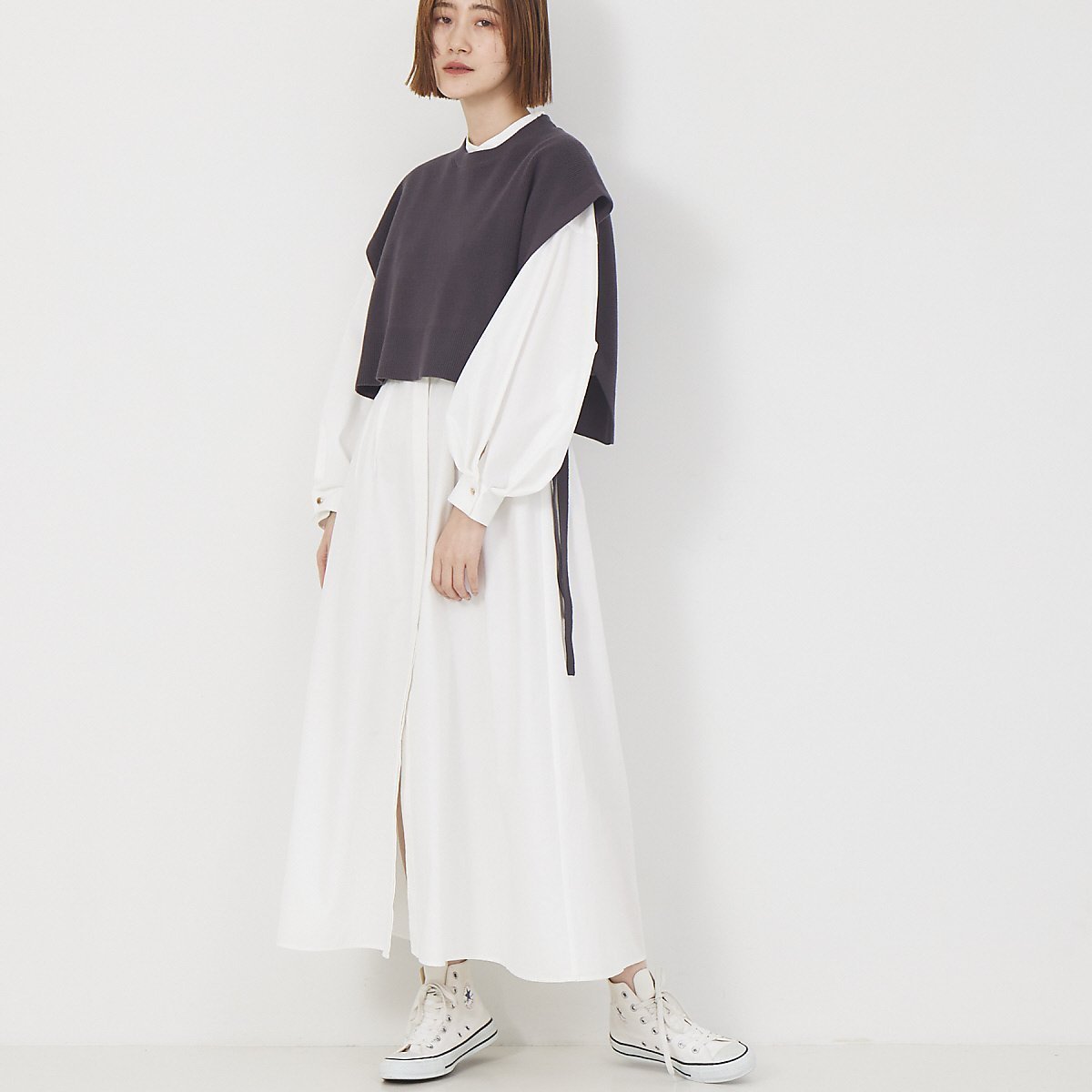 【ルージュヴィフラクレ/Rouge vif la cle】のニットコンビワンピース インテリア・キッズ・メンズ・レディースファッション・服の通販 founy(ファニー) 　ファッション　Fashion　レディースファッション　Fashion for Women　ワンピース　Dresses　フレア　Flare, Flared　ベスト　Vest, Waistcoat　リボン　Ribbon, Bow　ホワイト系その他1|ID: prp329100004766222 ipo3291000000034509124