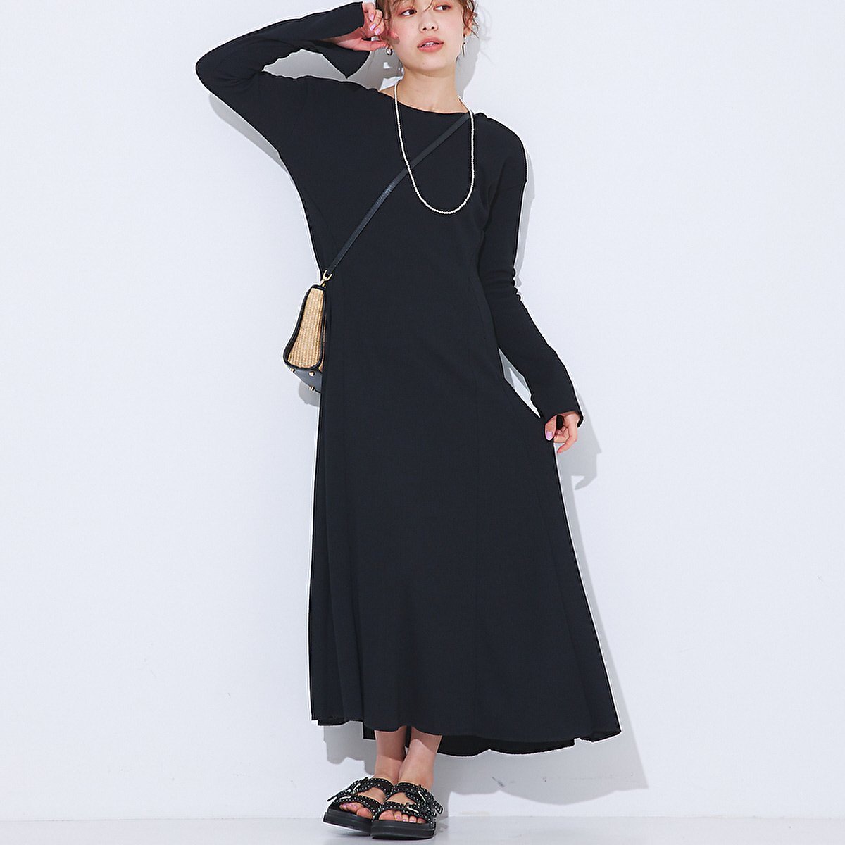 【ルージュヴィフラクレ/Rouge vif la cle】のワッフルフレアワンピース インテリア・キッズ・メンズ・レディースファッション・服の通販 founy(ファニー) ファッション Fashion レディースファッション Fashion for Women ワンピース Dresses おすすめ Recommended / Our Picks リラックス Relax, Relaxed Fit ワッフル Waffle, Waffle Knit 旅行 Travel ブラック|ID: prp329100004766225 ipo3291000000034509136