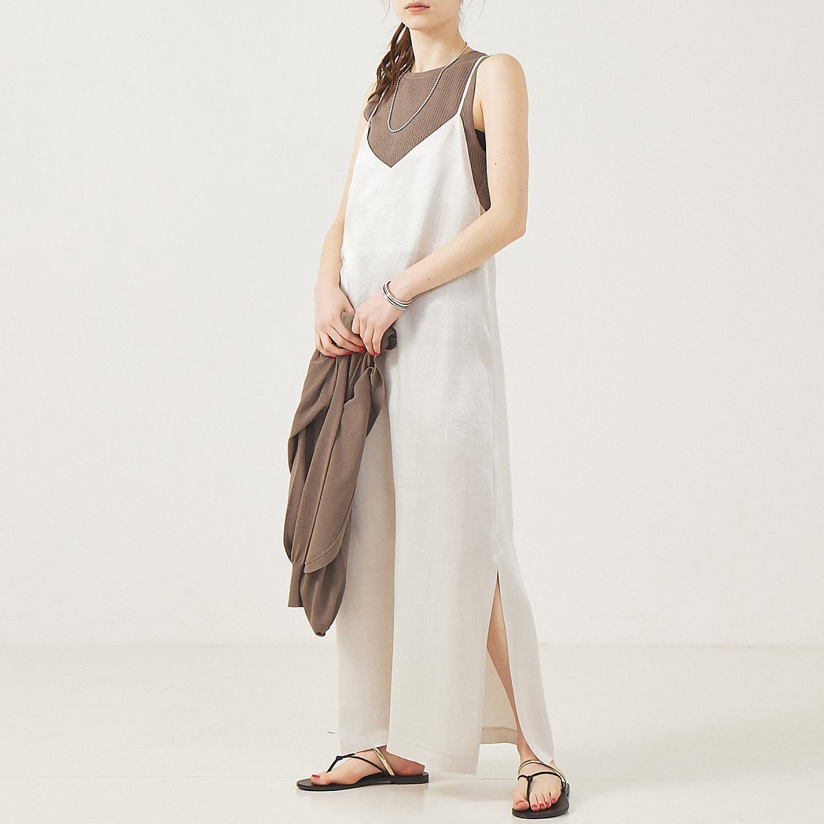 【ルージュヴィフラクレ/Rouge vif la cle】のアセテートキャミワンピース インテリア・キッズ・メンズ・レディースファッション・服の通販 founy(ファニー) 　ファッション　Fashion　レディースファッション　Fashion for Women　ワンピース　Dresses　キャミソールワンピース　Camisole Dresses　おすすめ　Recommended / Our Picks　キャミソール　Camisole, Spaghetti Strap Top　マキシ　Maxi, Full Length　メッシュ　Mesh, Net Fabric　ラップ　Wrap, Wrap Design　オフホワイト|ID: prp329100004766233 ipo3291000000034509211