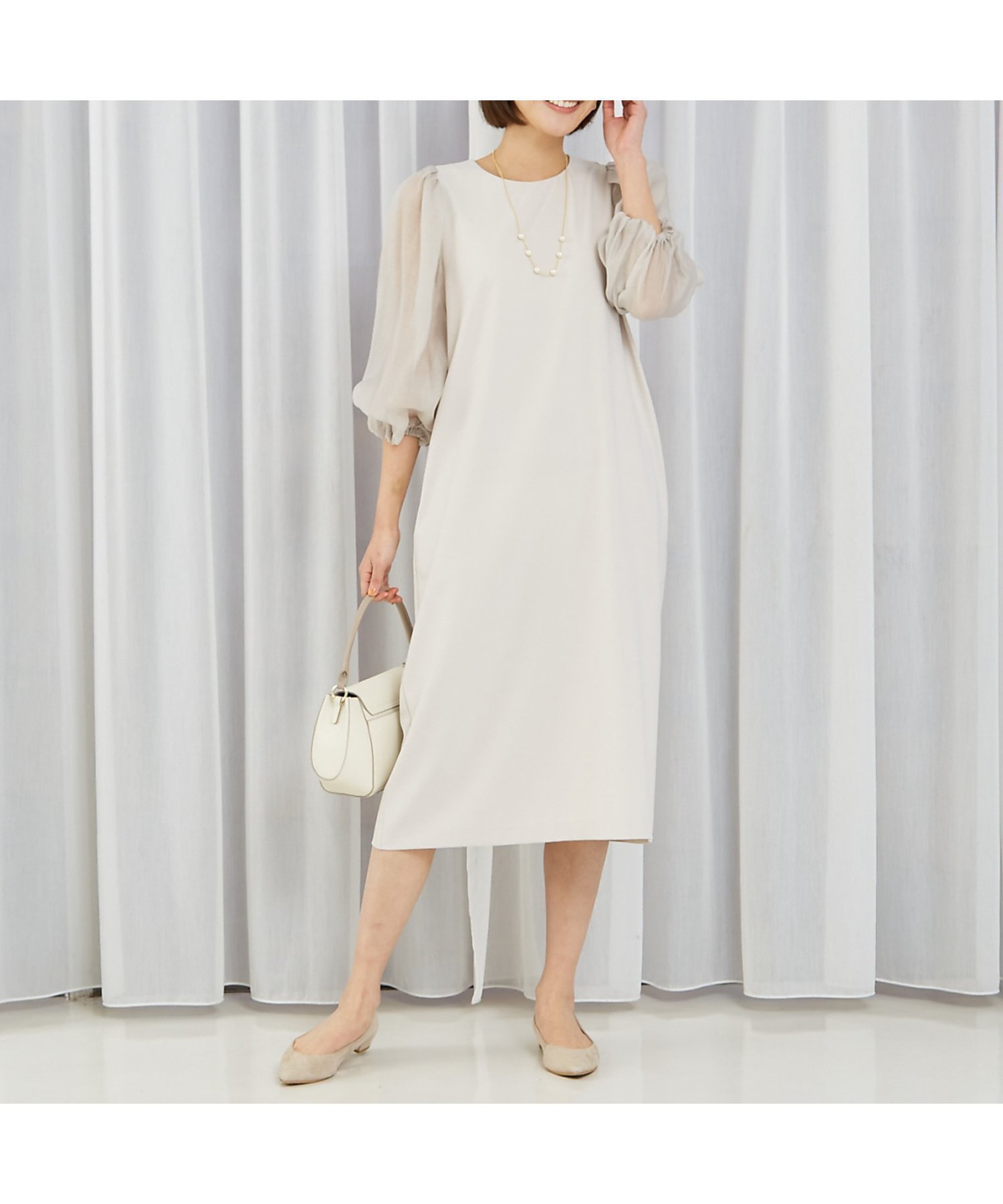 【アバハウスマヴィ/abahouse mavie】の【エニデイカセット】シアー袖切替ワンピース インテリア・キッズ・メンズ・レディースファッション・服の通販 founy(ファニー) 　ファッション　Fashion　レディースファッション　Fashion for Women　ワンピース　Dresses　シアー　Sheer, See-Through　シンプル　Simple, Minimal　ジャケット　Jacket, Outerwear　セレモニー　Ceremony　トレンド　Trend, Trending Now　人気　Popular, Best Seller　ビジネス 仕事 通勤　Business / Work / Commuting　切替　Switching, Contrast Panel　グレージュ|ID: prp329100004766243 ipo3291000000034509258