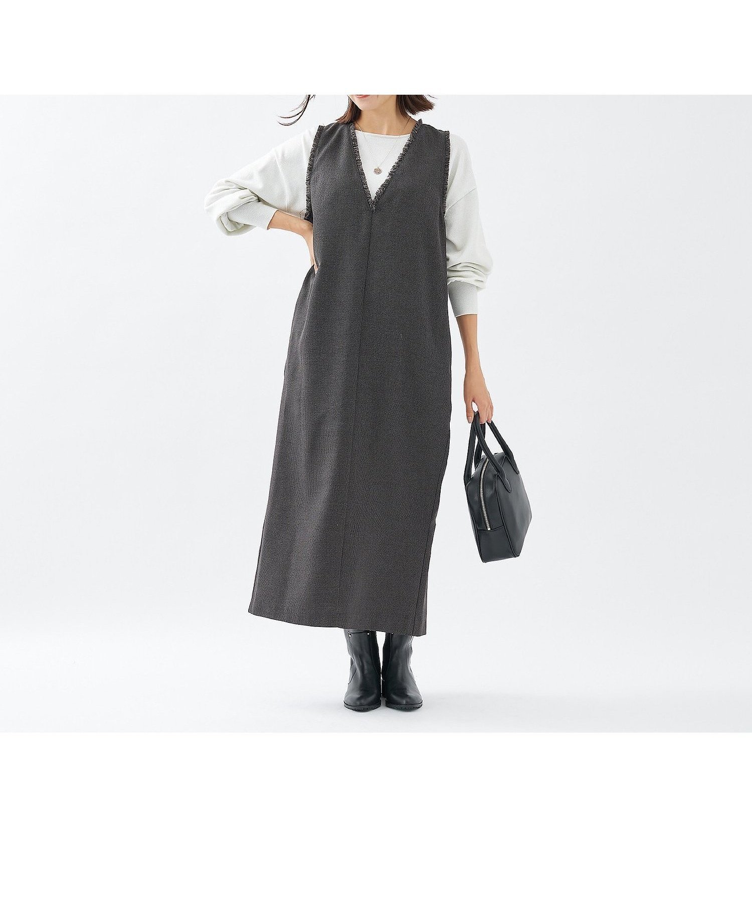 【アバハウスマヴィ/abahouse mavie】の【大人のいちまんワンピ】ツイードジャンパースカート インテリア・キッズ・メンズ・レディースファッション・服の通販 founy(ファニー) ファッション Fashion レディースファッション Fashion for Women スカート Skirts インナー Innerwear キャミソール Camisole, Spaghetti Strap Top ショルダー Shoulder, Shoulder Strap シンプル Simple, Minimal ストレート Straight, Straight Cut タンク Tank Top, Sleeveless Top タートルネック Turtleneck, High Neck フリンジ Fringe, Tassel ワイド Wide, Wide Fit エレガント 上品 Elegant 夏 Summer 秋 Autumn チャコールグレー|ID: prp329100004766247 ipo3291000000034509311