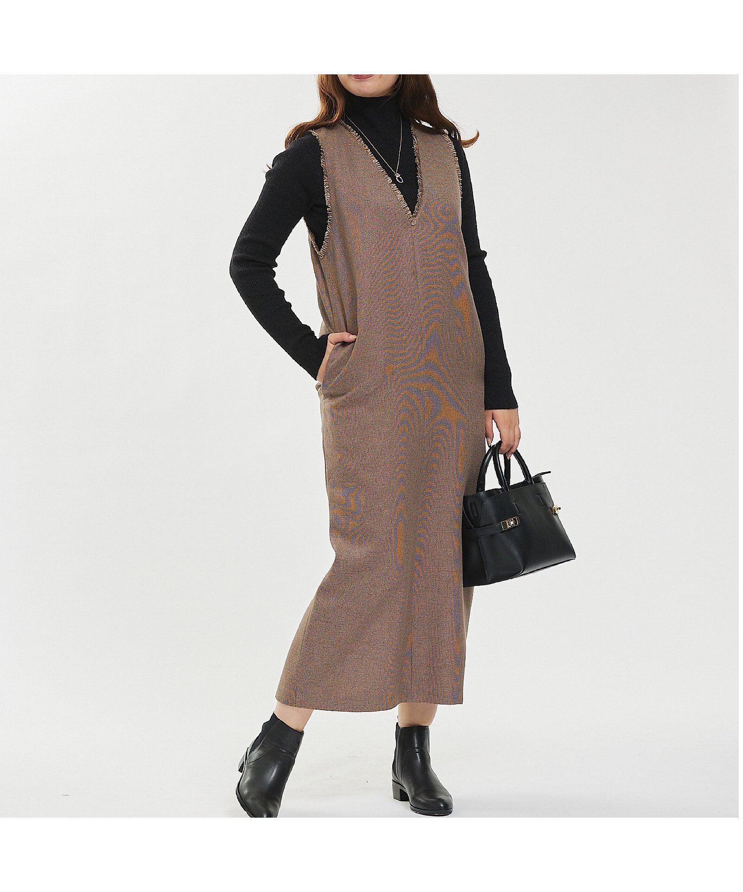 【アバハウスマヴィ/abahouse mavie】の【大人のいちまんワンピ】ツイードジャンパースカート インテリア・キッズ・メンズ・レディースファッション・服の通販 founy(ファニー) ファッション Fashion レディースファッション Fashion for Women スカート Skirts インナー Innerwear キャミソール Camisole, Spaghetti Strap Top ショルダー Shoulder, Shoulder Strap シンプル Simple, Minimal ストレート Straight, Straight Cut タンク Tank Top, Sleeveless Top タートルネック Turtleneck, High Neck フリンジ Fringe, Tassel ワイド Wide, Wide Fit エレガント 上品 Elegant 夏 Summer 秋 Autumn ブラウン|ID: prp329100004766247 ipo3291000000034509312