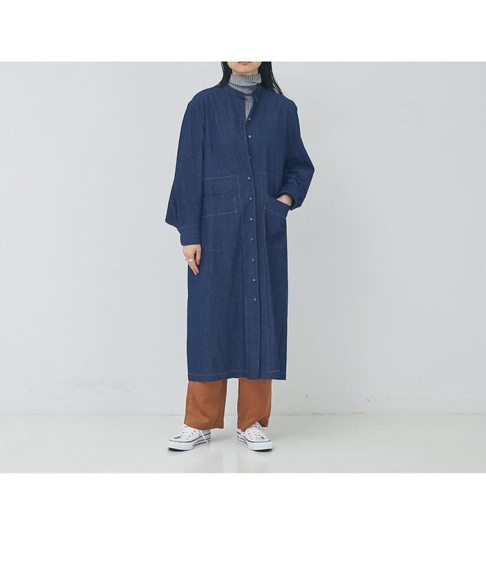 【コレックス/collex】のデニムシャツワンピース インテリア・キッズ・メンズ・レディースファッション・服の通販 founy(ファニー) https://founy.com/ ファッション Fashion レディースファッション Fashion for Women ワンピース Dresses シャツワンピース / 1枚で着映えコーデ Shirt Dresses おすすめ Recommended / Our Picks インディゴ Indigo Denim ガウン Gown, Robe ギャザー Gathered, Ruffled シンプル Simple, Minimal スタンダード Standard, Basic タートルネック Turtleneck, High Neck フロント Front, Front Design 切替 Switching, Contrast Panel |ID: prp329100004766253 ipo3291000000034509350