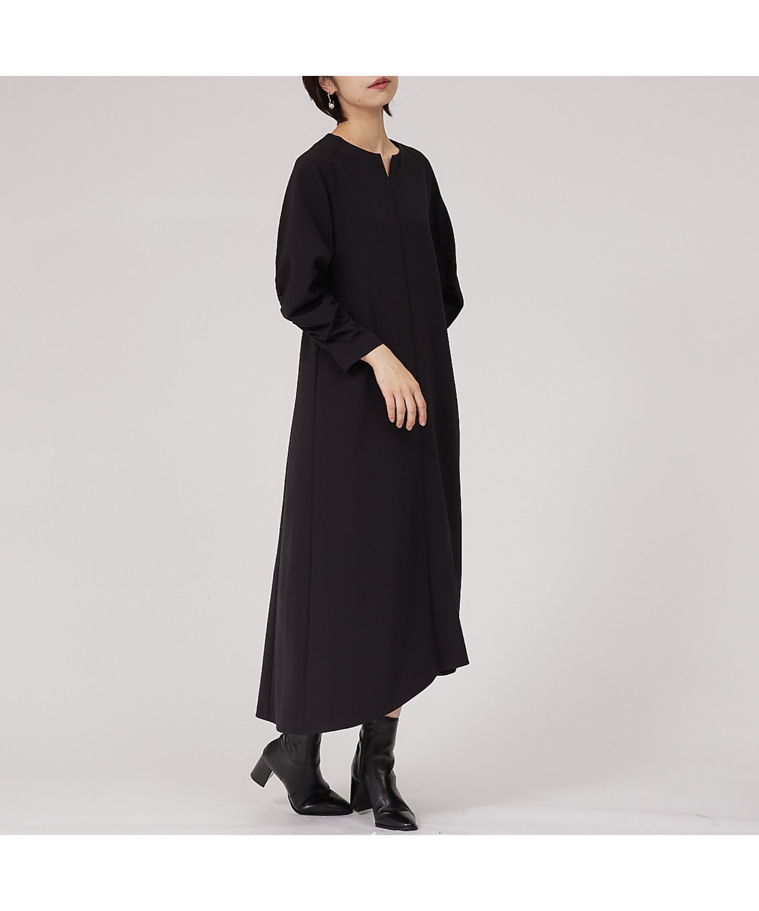 【カリテ/qualite】のギャザースリーブワンピース インテリア・キッズ・メンズ・レディースファッション・服の通販 founy(ファニー) 　ファッション　Fashion　レディースファッション　Fashion for Women　ワンピース　Dresses　アシンメトリー　Asymmetrical Style　エレガント 上品　Elegant　ギャザー　Gathered, Ruffled　スリーブ　Sleeve, Long Sleeve / Short Sleeve　ブラック|ID: prp329100004766258 ipo3291000000034509384