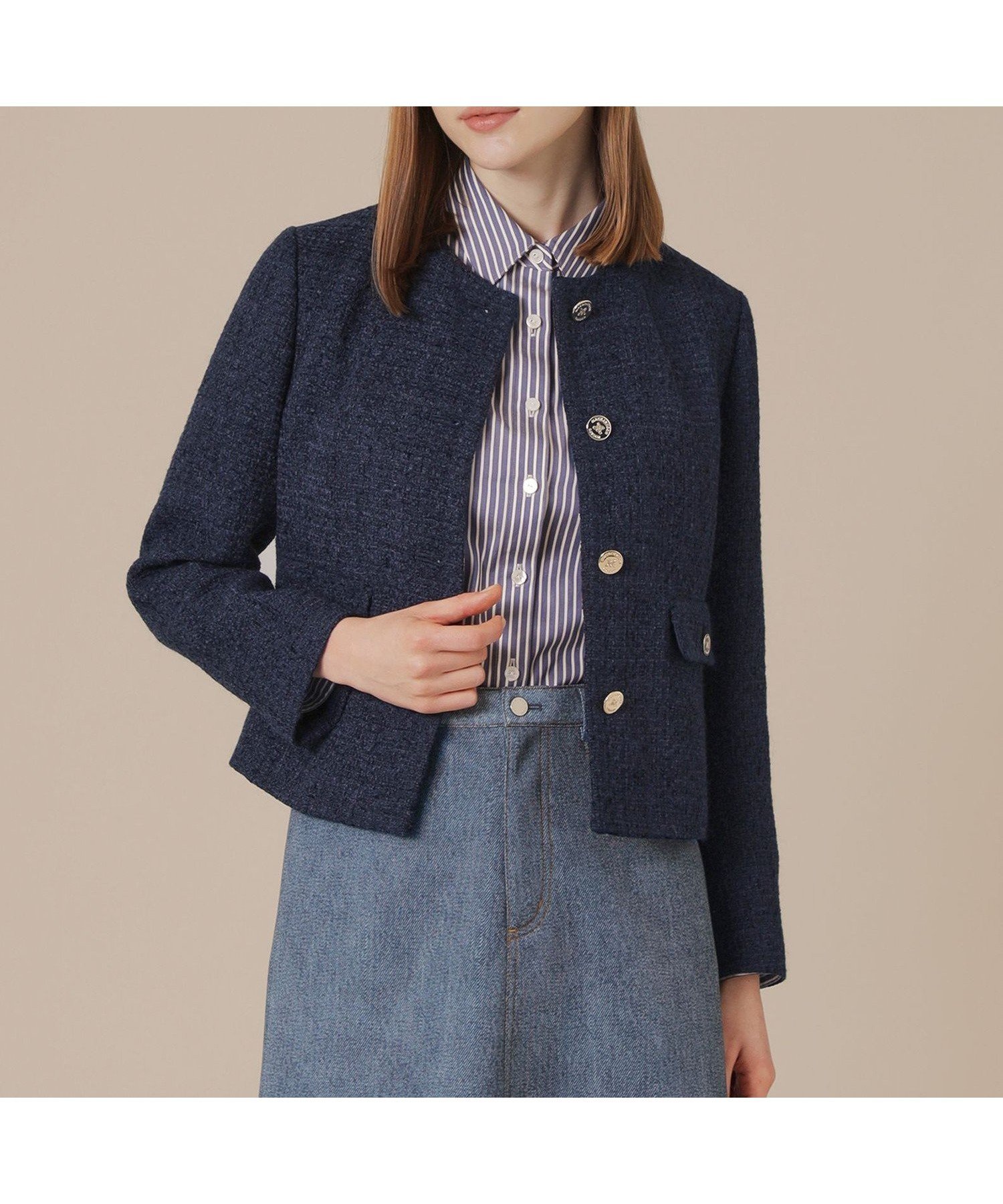 【マッキントッシュ ロンドン/MACKINTOSH LONDON】のベルベットヤーンツイードジャケット インテリア・キッズ・メンズ・レディースファッション・服の通販 founy(ファニー) 　ファッション　Fashion　レディースファッション　Fashion for Women　アウター　Coat / Outerwear Collection　レディースジャケット・軽アウター　Jackets　エレガント 上品　Elegant　コンパクト　Compact, Small Size　ジャケット　Jacket, Outerwear　ツイード　Twill, Twill Weave　バランス　Balance, Style Balance　フォルム　Silhouette, Form　ミックス　Mix, Mixed Style　メタル　Metal, Metal Parts　冬　Winter / This Winter　秋　Autumn　ネイビー|ID: prp329100004766269 ipo3291000000034509461