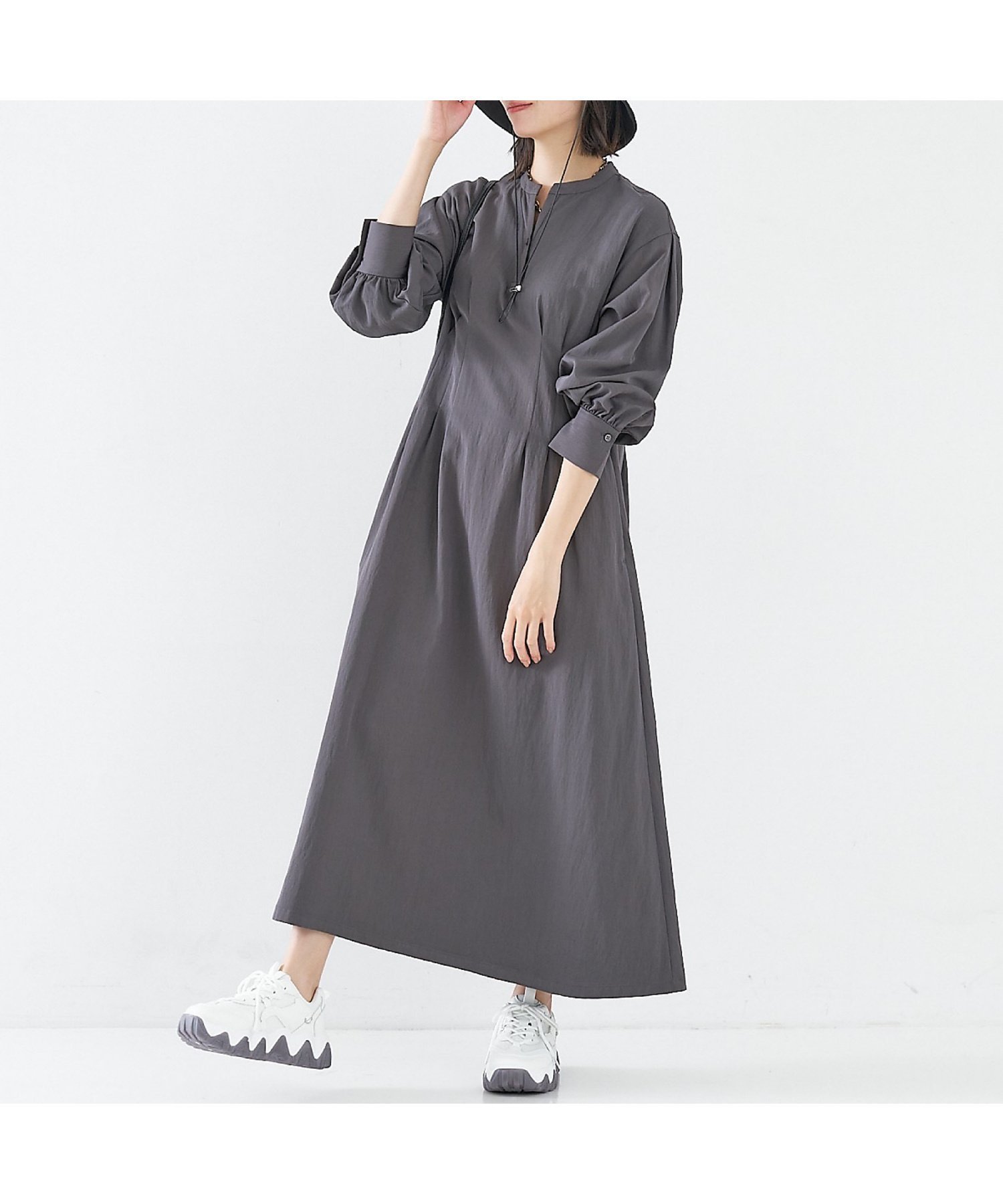 【アバハウスマヴィ/abahouse mavie】の【大人のいちまんワンピ】ウエストタックワンピース インテリア・キッズ・メンズ・レディースファッション・服の通販 founy(ファニー) ファッション Fashion レディースファッション Fashion for Women ワンピース Dresses とろみ Fluid, Flowy Fabric エレガント 上品 Elegant シューズ Shoes, Footwear チャコールグレー|ID: prp329100004766270 ipo3291000000034509464