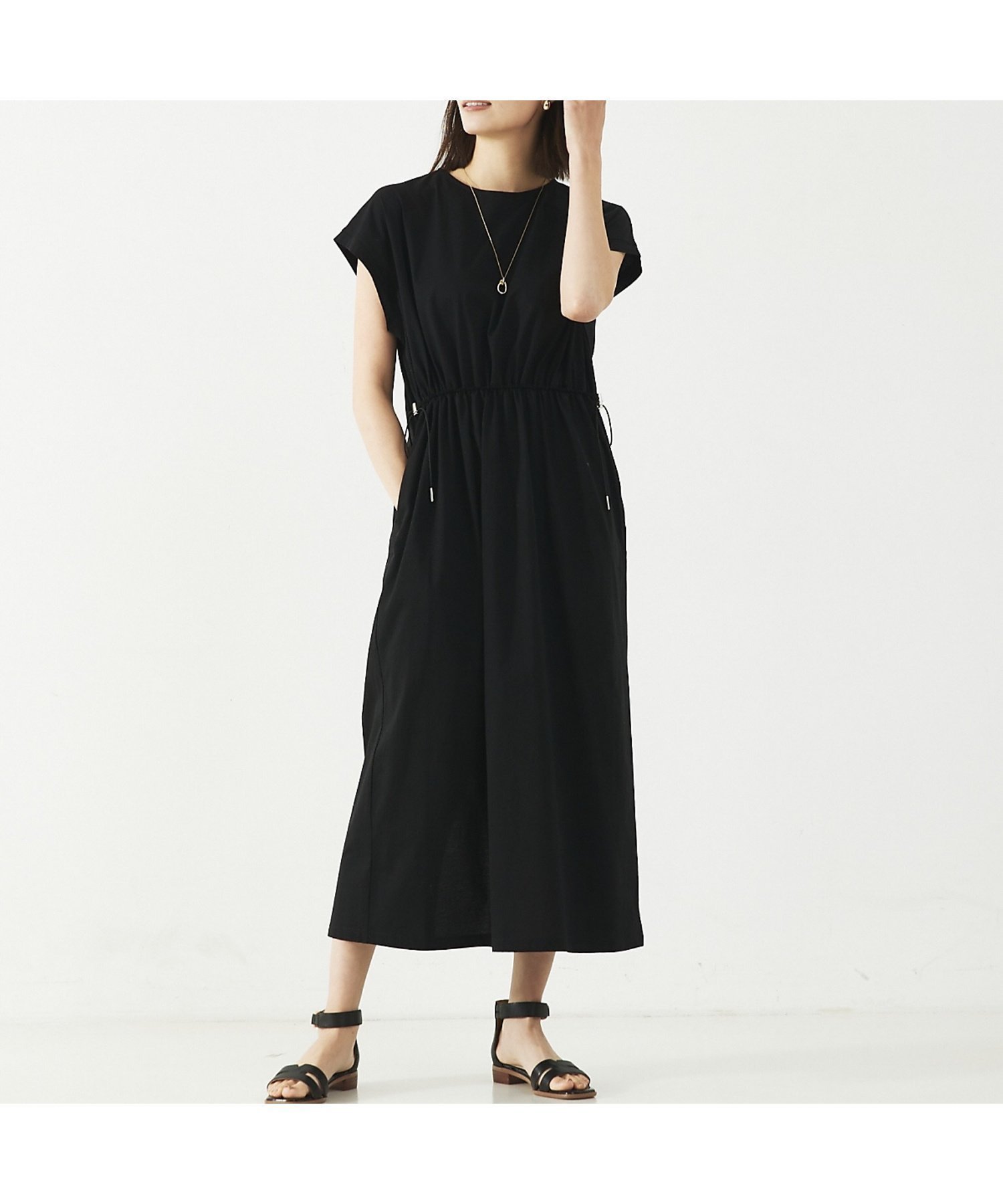 【アバハウスマヴィ/abahouse mavie】の【大人のいちまんワンピ/接触冷感】シルケットドロストワンピース インテリア・キッズ・メンズ・レディースファッション・服の通販 founy(ファニー) 　ファッション　Fashion　レディースファッション　Fashion for Women　ワンピース　Dresses　おすすめ　Recommended / Our Picks　ウォッシャブル　Machine Washable　カットソー　Cut and Sewn Top　シルケット　Silket, Silky Cotton　ジャケット　Jacket, Outerwear　ポケット　Pocket, Pocket Detail　人気　Popular, Best Seller　ブラック|ID: prp329100004766276 ipo3291000000034509506