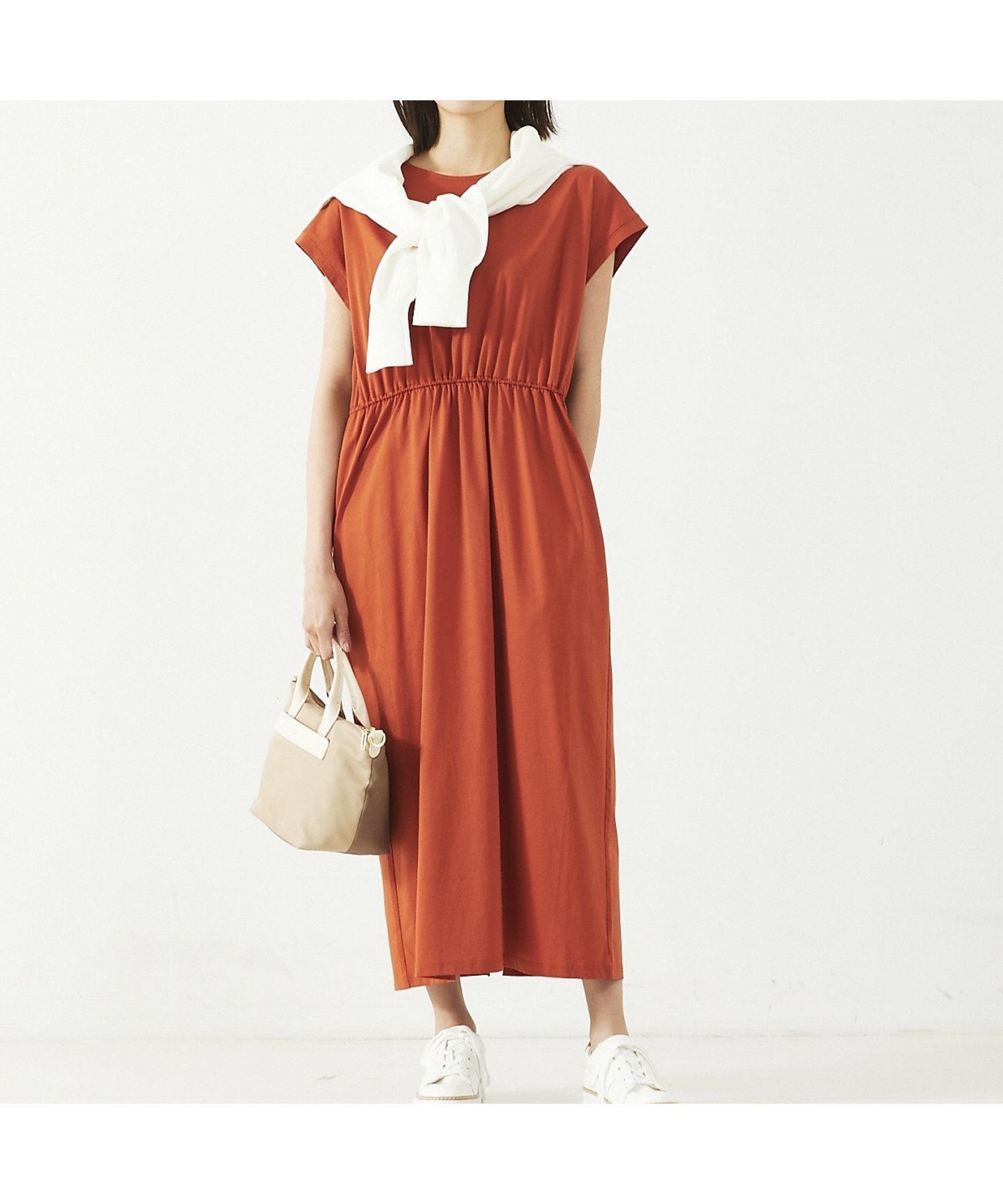 【アバハウスマヴィ/abahouse mavie】の【大人のいちまんワンピ/接触冷感】シルケットドロストワンピース インテリア・キッズ・メンズ・レディースファッション・服の通販 founy(ファニー) 　ファッション　Fashion　レディースファッション　Fashion for Women　ワンピース　Dresses　おすすめ　Recommended / Our Picks　ウォッシャブル　Machine Washable　カットソー　Cut and Sewn Top　シルケット　Silket, Silky Cotton　ジャケット　Jacket, Outerwear　ポケット　Pocket, Pocket Detail　人気　Popular, Best Seller　テラコッタ|ID: prp329100004766276 ipo3291000000034509509