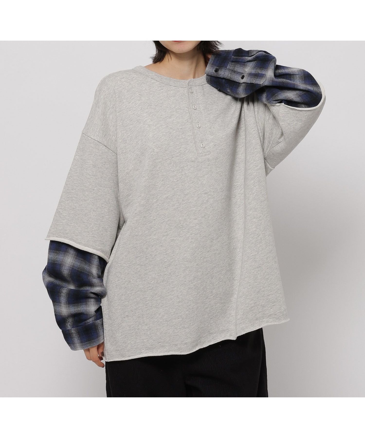 【ニコアンド/niko and】のヘンリーチェックレイヤードプルオーバー インテリア・キッズ・メンズ・レディースファッション・服の通販 founy(ファニー) 　ファッション　Fashion　レディースファッション　Fashion for Women　トップス・カットソー　Cut & Sew Tops　カジュアルプルオーバー・ニットトップス　Pullovers & Knit Tops / Casual Pullovers　おすすめ　Recommended / Our Picks　キャップ　Cap, Baseball Cap　コーデュロイ　Corduroy, Cord Fabric　スウェット / スエット　Sweatshirt, Sweatwear　チェック　Check, Plaid, Tartan　トレンド　Trend, Trending Now　ドッキング　Docking, Mixed Material　ミニスカート　Mini Skirt, Short Skirt　エレガント 上品　Elegant　オートミール|ID: prp329100004766286 ipo3291000000034509558