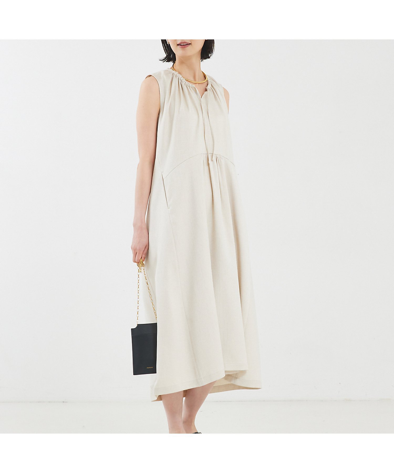 【カリテ/qualite】のリネンライクギャザーワンピース 人気、トレンドファッション・服の通販 founy(ファニー) 　ファッション　Fashion　レディースファッション　Fashion for Women　ワンピース　Dresses　おすすめ　Recommended / Our Picks　ギャザー　Gathered, Ruffled　ジャケット　Jacket, Outerwear　ポケット　Pocket, Pocket Detail　リゾート　Resort, Vacation Style　リネン　Linen, Linen Fabric　エレガント 上品　Elegant　夏　Summer　 other-1|ID: prp329100004766287 ipo3291000000034509559