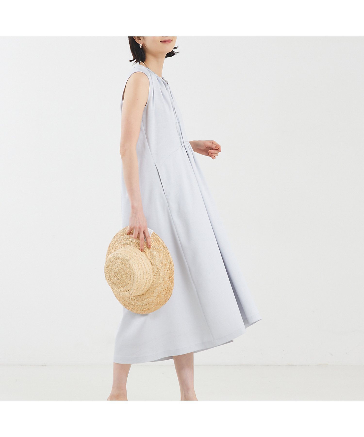 【カリテ/qualite】のリネンライクギャザーワンピース インテリア・キッズ・メンズ・レディースファッション・服の通販 founy(ファニー) 　ファッション　Fashion　レディースファッション　Fashion for Women　ワンピース　Dresses　おすすめ　Recommended / Our Picks　ギャザー　Gathered, Ruffled　ジャケット　Jacket, Outerwear　ポケット　Pocket, Pocket Detail　リゾート　Resort, Vacation Style　リネン　Linen, Linen Fabric　エレガント 上品　Elegant　夏　Summer　ライトブルー|ID: prp329100004766287 ipo3291000000034509562