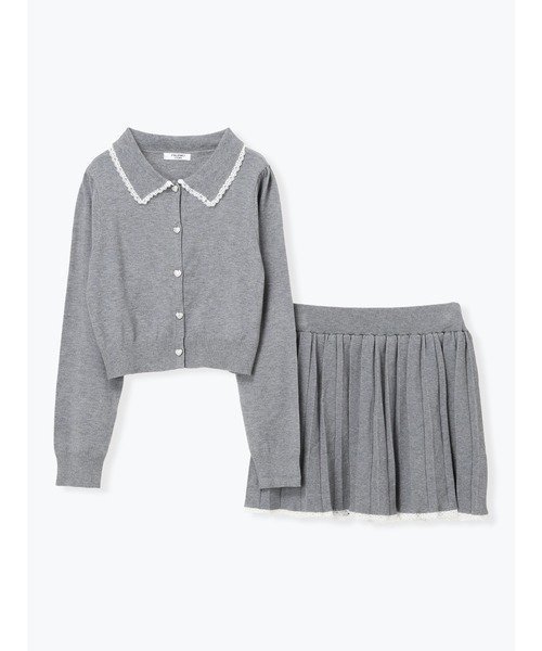 【ルディックパーク/LUDIC PARK】のSET レース襟付きカーディガン×プリーツスカート インテリア・キッズ・メンズ・レディースファッション・服の通販 founy(ファニー) ファッション Fashion レディースファッション Fashion for Women スカート Skirts プリーツスカート / 上品フェミニンスタイル Pleated Skirts カーディガン Cardigan, Knitwear ガーリー Girly, Feminine Style プリーツ Pleats, Pleated レース Lace, Lace Fabric 羽織 Haori, Light Jacket グレー|ID: prp329100004766311 ipo3291000000034509738