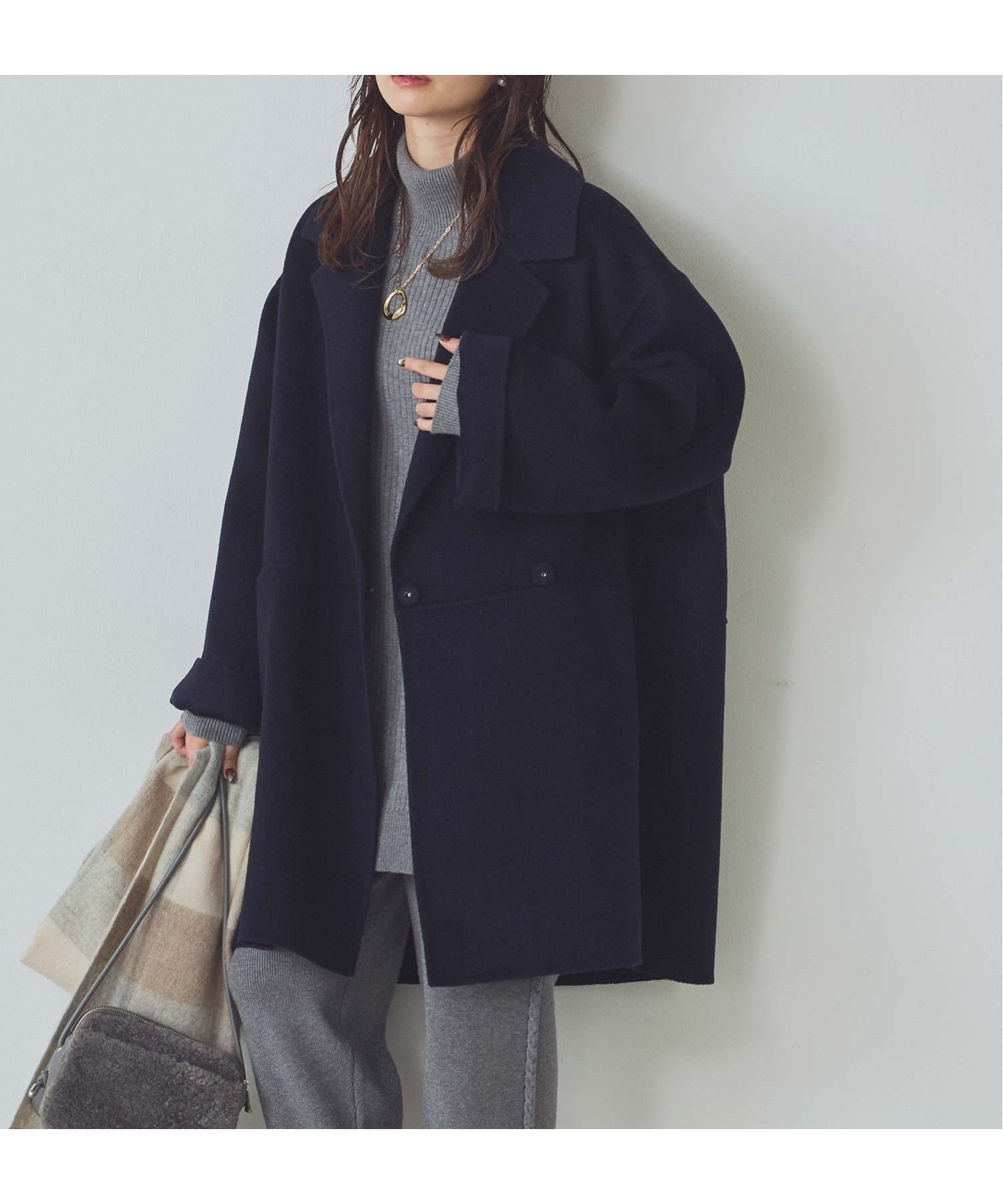 【グレディブリリアン/Gready Brilliant】のWフェイス大衿ダブルコート インテリア・キッズ・メンズ・レディースファッション・服の通販 founy(ファニー) 　ファッション　Fashion　レディースファッション　Fashion for Women　アウター　Coat / Outerwear Collection　コート・ロングコート・ピーコート　Long Coats, Peacoats & More　なめらか　Smooth, Silky Texture　ダブル　Double, Double-Breasted　ハーフ　Half, Half-Length　フェイス　Face, Facial Design　エレガント 上品　Elegant　NAV|ID: prp329100004766368 ipo3291000000034510661