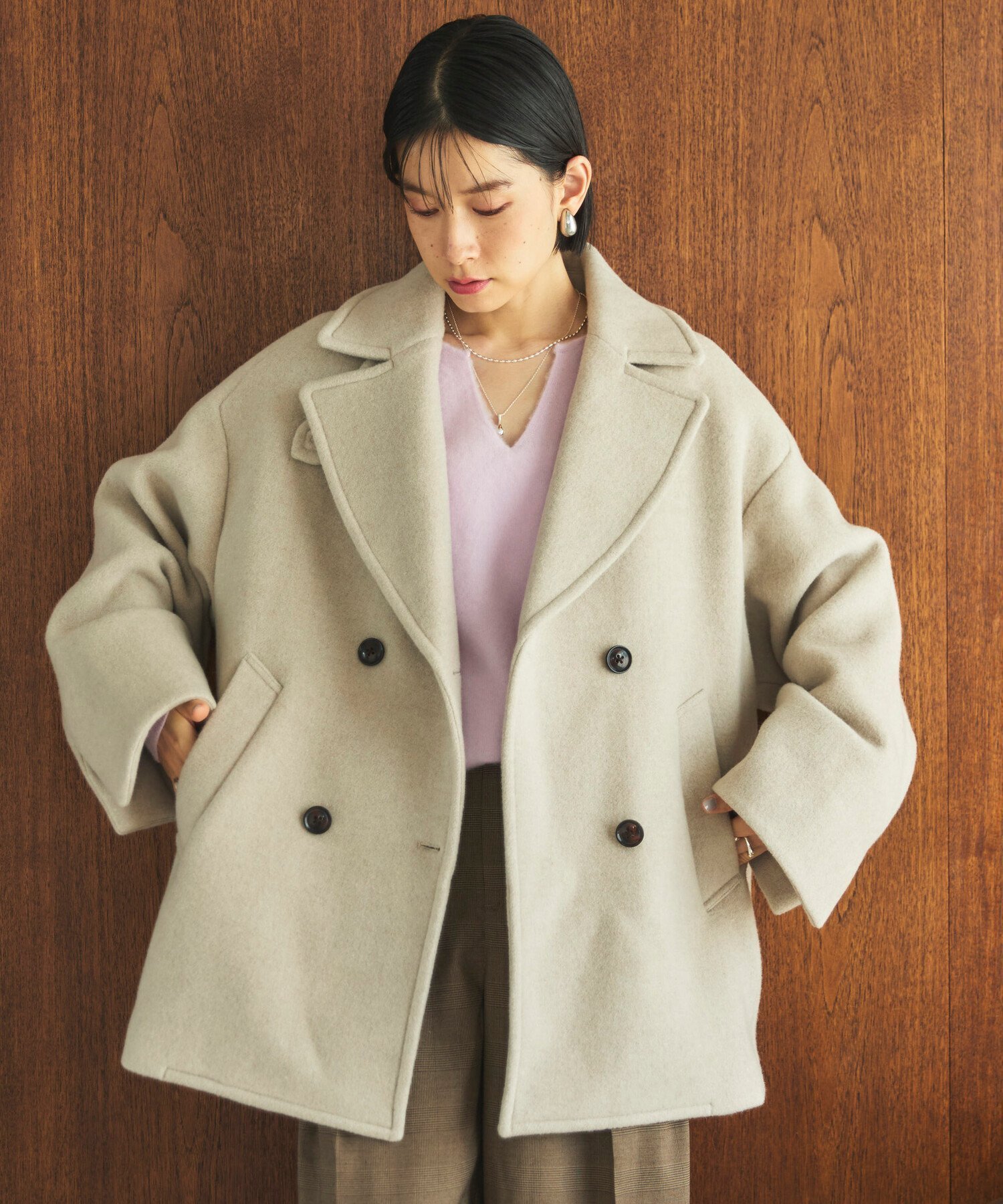 【ドゥ アルシーヴ/Doux archives】のビーバーピーコート インテリア・キッズ・メンズ・レディースファッション・服の通販 founy(ファニー) ファッション Fashion レディースファッション Fashion for Women アウター Coat / Outerwear Collection コート・ロングコート・ピーコート Long Coats, Peacoats & More シンプル Simple, Minimal トレンド Trend, Trending Now 定番 Standard, Basic Item フェルト Felt, Felt Fabric ベーシック Basic, Essential エレガント 上品 Elegant BEIGE|ID: prp329100004766376 ipo3291000000034510933