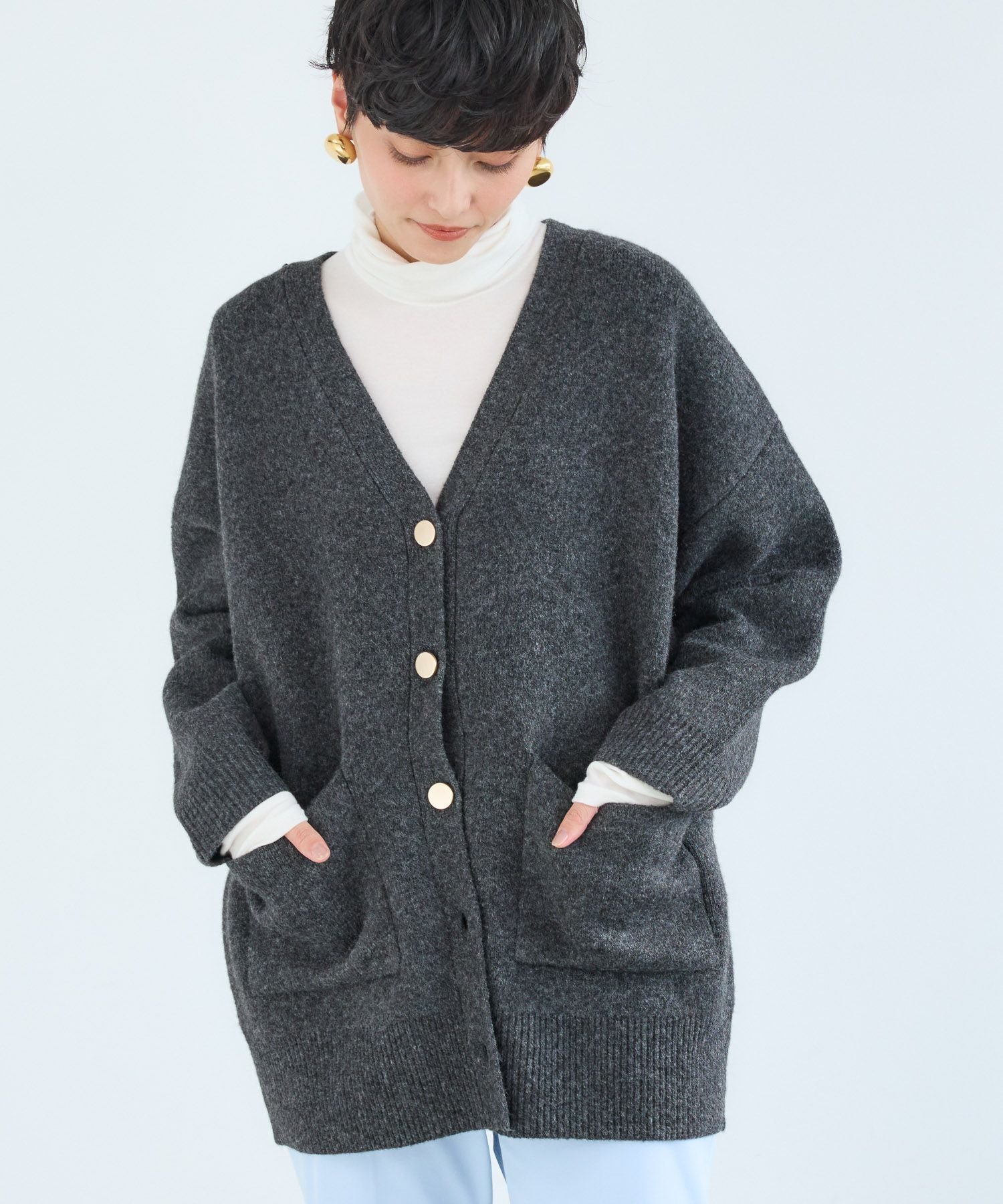 【バンヤードストーム/BARNYARDSTORM】のポケ付きWフェイスカーディガン / ハンドウォッシャブル【WEB限定カラー】 インテリア・キッズ・メンズ・レディースファッション・服の通販 founy(ファニー) 　ファッション　Fashion　レディースファッション　Fashion for Women　トップス・カットソー　Cut & Sew Tops　カーディガン・羽織り　Layered Style Cardigans　インナー　Innerwear　カットソー　Cut and Sewn Top　カーディガン　Cardigan, Knitwear　タートルネック　Turtleneck, High Neck　フェイス　Face, Facial Design　ポケット　Pocket, Pocket Detail　リラックス　Relax, Relaxed Fit　チャコール18|ID: prp329100004766543 ipo3291000000034950455