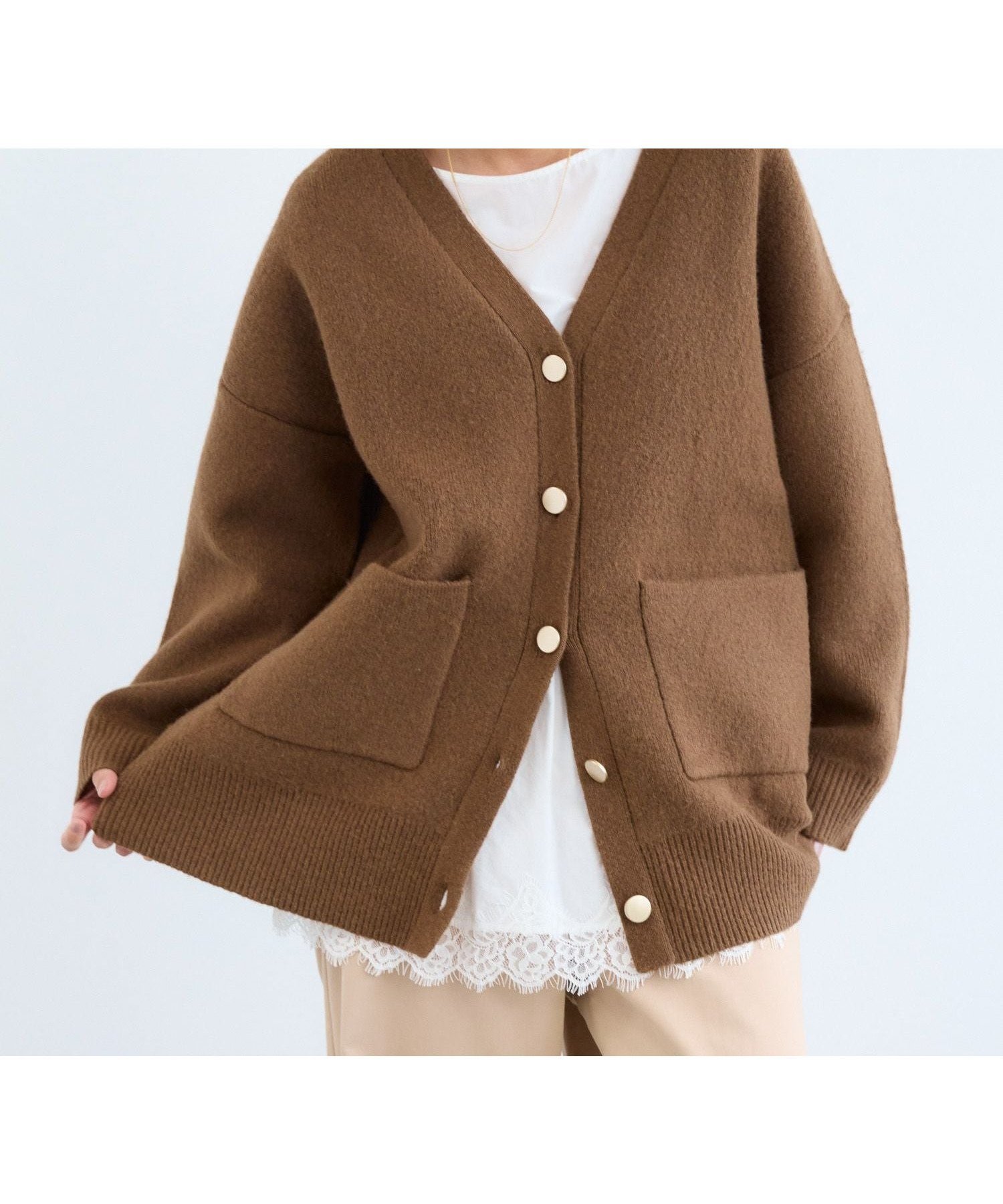 【バンヤードストーム/BARNYARDSTORM】のポケ付きWフェイスカーディガン / ハンドウォッシャブル【WEB限定カラー】 インテリア・キッズ・メンズ・レディースファッション・服の通販 founy(ファニー) 　ファッション　Fashion　レディースファッション　Fashion for Women　トップス・カットソー　Cut & Sew Tops　カーディガン・羽織り　Layered Style Cardigans　インナー　Innerwear　カットソー　Cut and Sewn Top　カーディガン　Cardigan, Knitwear　タートルネック　Turtleneck, High Neck　フェイス　Face, Facial Design　ポケット　Pocket, Pocket Detail　リラックス　Relax, Relaxed Fit　ブラウン50|ID: prp329100004766543 ipo3291000000034950456