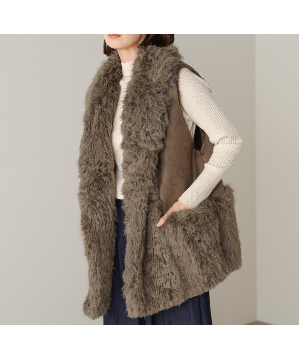 【バブ ブージュルード/Bab Bou Jeloud】のファームートン切替コクーンベスト インテリア・キッズ・メンズ・レディースファッション・服の通販 founy(ファニー) 　ファッション　Fashion　レディースファッション　Fashion for Women　アウター　Coat / Outerwear Collection　トップス・カットソー　Cut & Sew Tops　ベスト&ジレ / 重ね着スタイル　Vests & Gilets　なめらか　Smooth, Silky Texture　シンプル　Simple, Minimal　フロント　Front, Front Design　エレガント 上品　Elegant　再入荷　Restock / Back in Stock　切替　Switching, Contrast Panel　MOCHA|ID: prp329100004766546 ipo3291000000034513845