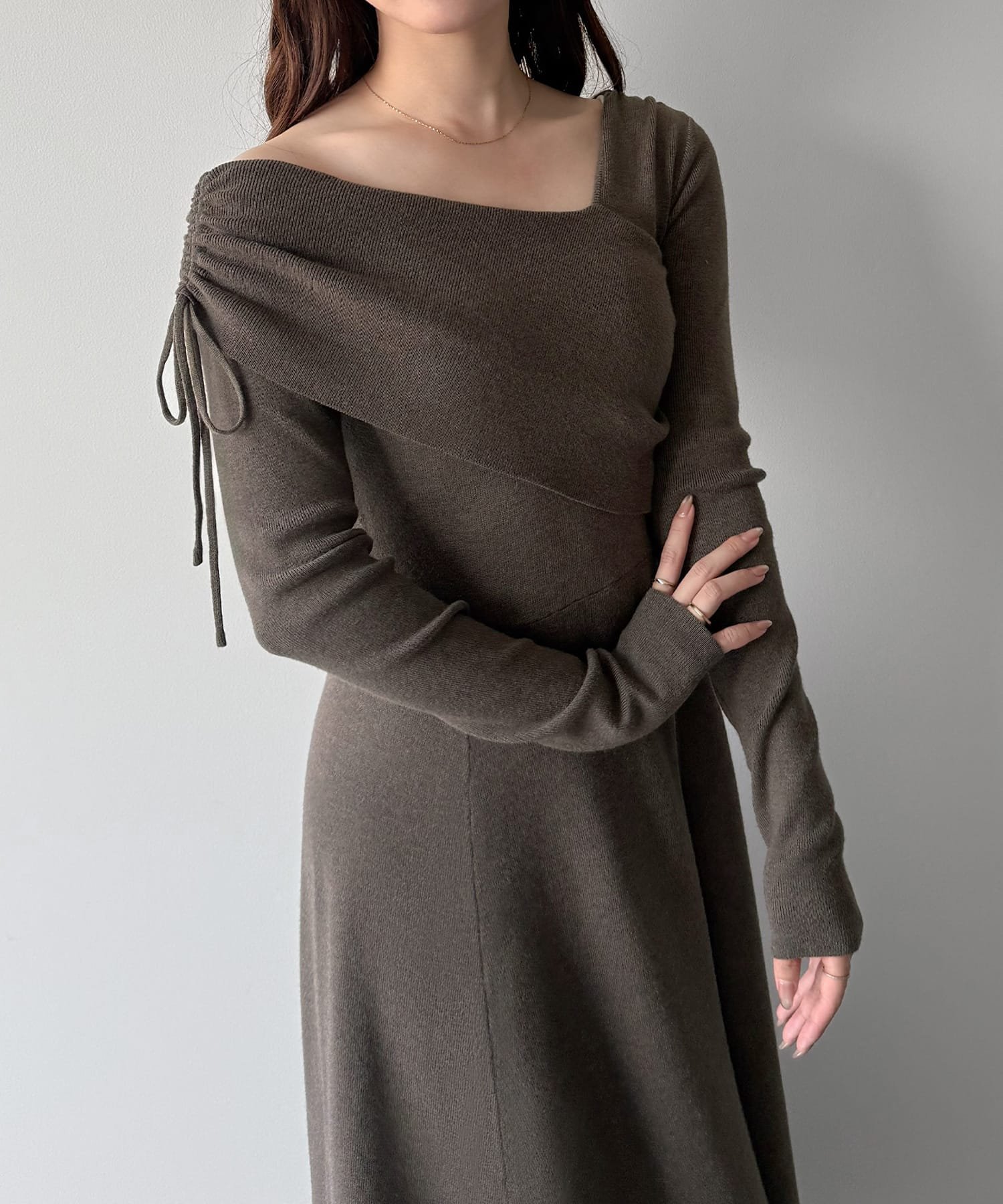 【ジュノア/JUNOAH】のmipiarl 2wayネックドレープフレアニットワンピース インテリア・キッズ・メンズ・レディースファッション・服の通販 founy(ファニー) 　ファッション　Fashion　レディースファッション　Fashion for Women　ワンピース　Dresses　ニットワンピース　Knit Dresses　モカ|ID: prp329100004766955 ipo3291000000034519467