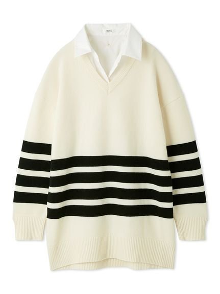 【フレイ アイディー/FRAY I.D】のレイヤードシャツカラーウールワンピース インテリア・キッズ・メンズ・レディースファッション・服の通販 founy(ファニー) 　ファッション　Fashion　レディースファッション　Fashion for Women　ワンピース　Dresses　おすすめ　Recommended / Our Picks　なめらか　Smooth, Silky Texture　ストライプ　Stripe, Striped Pattern　スマート　Smart, Elegant　ソックス　Socks, Hosiery　トレンド　Trend, Trending Now　バランス　Balance, Style Balance　BORDER[933]|ID: prp329100004766967 ipo3291000000034519586