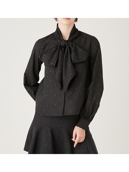 【ファーファー/FURFUR】のビジュー付きボウタイブラウス インテリア・キッズ・メンズ・レディースファッション・服の通販 founy(ファニー) 　ファッション　Fashion　レディースファッション　Fashion for Women　トップス・カットソー　Cut & Sew Tops　シャツ・ブラウス・オフィスカジュアル　Elegant Blouses & Button-Ups　おすすめ　Recommended / Our Picks　カーディガン　Cardigan, Knitwear　ジャケット　Jacket, Outerwear　スマート　Smart, Elegant　ビジュー　Bijou, Jewel-like Accent　リボン　Ribbon, Bow　BLK[009]|ID: prp329100004767093 ipo3291000000034521588