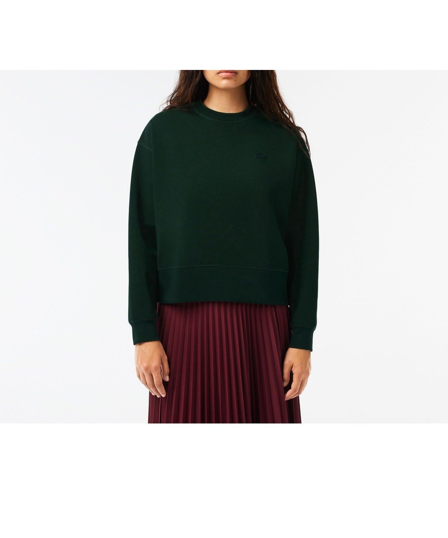 【ラコステ/LACOSTE】のクロップド丈 オーバーサイズクルーネックスウェット トレーナー インテリア・キッズ・メンズ・レディースファッション・服の通販 founy(ファニー) 　ファッション　Fashion　レディースファッション　Fashion for Women　トップス・カットソー　Cut & Sew Tops　レディースパーカー・カジュアルフーディー　Casual Hoodies & Sweatshirts　スウェット・クルーネックトップス　Sweatshirts & Crewnecks / Relaxed Fit Sweat Tops　クロップド　Cropped, Short Length　シンプル　Simple, Minimal　スウェット / スエット　Sweatshirt, Sweatwear　セットアップ　Set-Up, Coordinated Outfit　トレーナー　Sweatshirt, Trainer　ラバー　Rubber, Rubber Sole　ワイド　Wide, Wide Fit　ダークグリーン|ID: prp329100004767131 ipo3291000000034626115