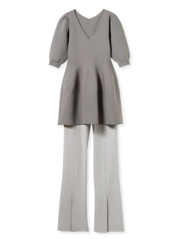 【フレイ アイディー/FRAY I.D】の【ONLINE限定】ペプラムニット フロントスリットストレッチパンツセットアップ/ウォッシャブル インテリア・キッズ・メンズ・レディースファッション・服の通販 founy(ファニー) https://founy.com/ ファッション Fashion レディースファッション Fashion for Women セットアップ Matching Sets レディースパンツ・ボトムス Pants & Trousers / Bottoms ウォッシャブル Machine Washable ストレッチ Stretch, Stretchy Fabric スマート Smart, Elegant スリット Slit, Slit Detail セットアップ Set-Up, Coordinated Outfit フォルム Silhouette, Form フロント Front, Front Design ペプラム Peplum, Flared Hem |ID: prp329100004767279 ipo3291000000034524120