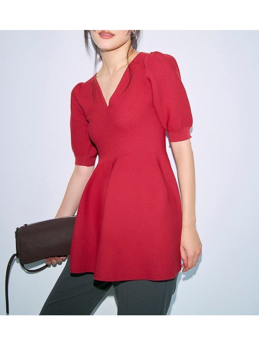 【フレイ アイディー/FRAY I.D】の【ONLINE限定】ペプラムニット フロントスリットストレッチパンツセットアップ/ウォッシャブル インテリア・キッズ・メンズ・レディースファッション・服の通販 founy(ファニー) 　ファッション　Fashion　レディースファッション　Fashion for Women　セットアップ　Matching Sets　レディースパンツ・ボトムス　Pants & Trousers / Bottoms　ウォッシャブル　Machine Washable　ストレッチ　Stretch, Stretchy Fabric　スマート　Smart, Elegant　スリット　Slit, Slit Detail　セットアップ　Set-Up, Coordinated Outfit　フォルム　Silhouette, Form　フロント　Front, Front Design　ペプラム　Peplum, Flared Hem　RED[046]|ID: prp329100004767279 ipo3291000000034524126