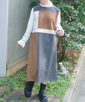 【アクシーズファム/axes femme】の配色スエードワンピース 人気、トレンドファッション・服の通販 founy(ファニー) ファッション Fashion レディースファッション Fashion for Women ワンピース Dresses おすすめ Recommended / Our Picks インナー Innerwear カットソー Cut and Sewn Top クラシカル Classical, Vintage-Inspired シンプル Simple, Minimal タートル Turtleneck, Turtle Collar モダン Modern, Contemporary エレガント 上品 Elegant 切替 Switching, Contrast Panel |ID:prp329100004767822