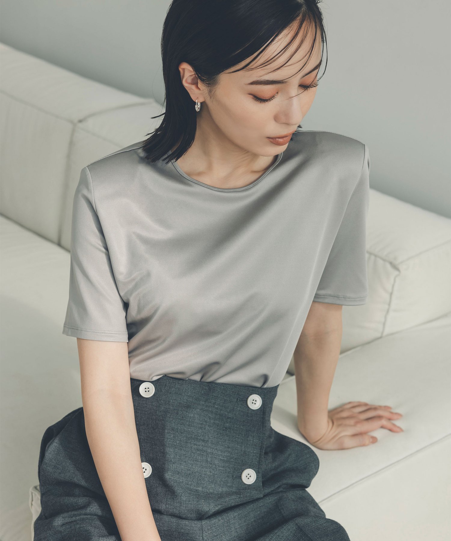 【アニュアンス/anuans】のグロッシーカットトップス インテリア・キッズ・メンズ・レディースファッション・服の通販 founy(ファニー) 　ファッション　Fashion　レディースファッション　Fashion for Women　トップス・カットソー　Cut & Sew Tops　ロング　Long, Long-Length　夏　Summer　GREY|ID: prp329100004767856 ipo3291000000034531103