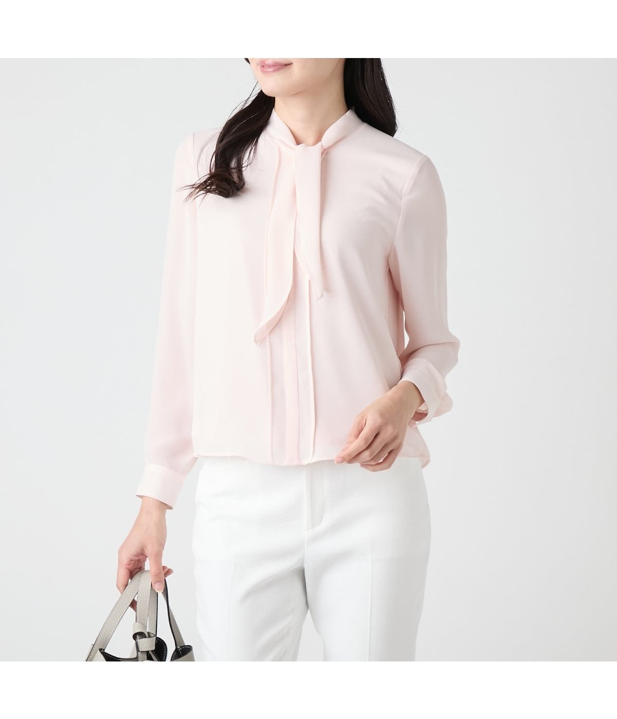 【ニューヨーカー/NEWYORKER】の梨地×TR天竺 長袖ボウタイカットソー インテリア・キッズ・メンズ・レディースファッション・服の通販 founy(ファニー) 　ファッション　Fashion　レディースファッション　Fashion for Women　トップス・カットソー　Cut & Sew Tops　カットソー・ベーシックTシャツ　Cut-and-Sewn Tops / Stretch Tees & Basics　インナー　Innerwear　カットソー　Cut and Sewn Top　ジャケット　Jacket, Outerwear　フロント　Front, Front Design　ベーシック　Basic, Essential　エレガント 上品　Elegant　夏　Summer　春　Spring　S/S・春夏　SS, Spring/Summer, Warm Season　長袖　Long Sleeve, Full Sleeve　ピンク|ID: prp329100004767883 ipo3291000000034531413