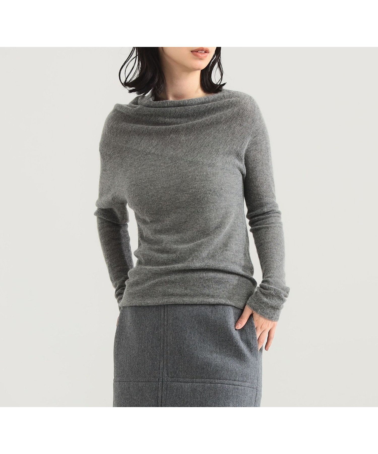 【デミルクス ビームス/Demi-Luxe BEAMS】のAK+1 / 片畦 アシメトリーネック プルオーバー ウールニット インテリア・キッズ・メンズ・レディースファッション・服の通販 founy(ファニー) 　ファッション　Fashion　レディースファッション　Fashion for Women　トップス・カットソー　Cut & Sew Tops　ニット　Knit Tops & Sweaters　カジュアルプルオーバー・ニットトップス　Pullovers & Knit Tops / Casual Pullovers　アシンメトリー　Asymmetrical Style　インナー　Innerwear　畦　Ribbed Knit　シンプル　Simple, Minimal　ジャケット　Jacket, Outerwear　ストレッチ　Stretch, Stretchy Fabric　トレンド　Trend, Trending Now　フィット　Fit, Slim Fit　エレガント 上品　Elegant　GREY|ID: prp329100004767973 ipo3291000000034775740