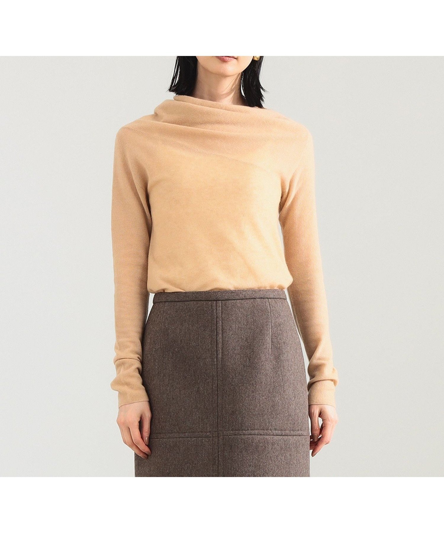 【デミルクス ビームス/Demi-Luxe BEAMS】のAK+1 / 片畦 アシメトリーネック プルオーバー ウールニット インテリア・キッズ・メンズ・レディースファッション・服の通販 founy(ファニー) 　ファッション　Fashion　レディースファッション　Fashion for Women　トップス・カットソー　Cut & Sew Tops　ニット　Knit Tops & Sweaters　カジュアルプルオーバー・ニットトップス　Pullovers & Knit Tops / Casual Pullovers　アシンメトリー　Asymmetrical Style　インナー　Innerwear　畦　Ribbed Knit　シンプル　Simple, Minimal　ジャケット　Jacket, Outerwear　ストレッチ　Stretch, Stretchy Fabric　トレンド　Trend, Trending Now　フィット　Fit, Slim Fit　エレガント 上品　Elegant　BEIGE|ID: prp329100004767973 ipo3291000000034775741