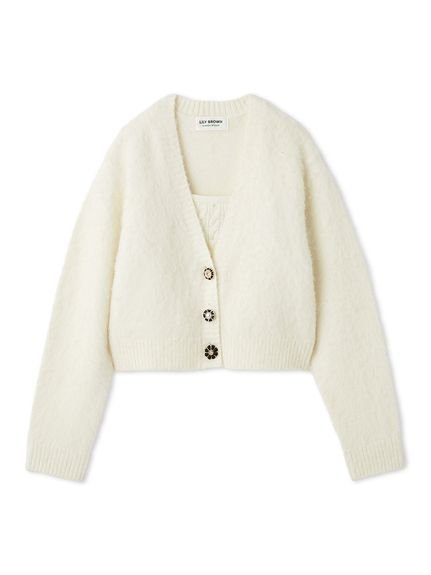 【リリーブラウン/Lily Brown】のL.B CANDY STOCK アンサンブルビジューニット インテリア・キッズ・メンズ・レディースファッション・服の通販 founy(ファニー) 　ファッション　Fashion　レディースファッション　Fashion for Women　トップス・カットソー　Cut & Sew Tops　ニット　Knit Tops & Sweaters　アンサンブルニット　Knit Ensembles & Twin Sets　アンサンブル　Ensemble Set　カーディガン　Cardigan, Knitwear　キャミソール　Camisole, Spaghetti Strap Top　シンプル　Simple, Minimal　スマート　Smart, Elegant　パール　Pearl, Pearl Accent　ビジュー　Bijou, Jewel-like Accent　ビスチェ　Bustier, Corset Top　フェミニン　Feminine, Girly　フリル　Frill, Ruffle　ベーシック　Basic, Essential　WHT[001]|ID: prp329100004768043 ipo3291000000034533364