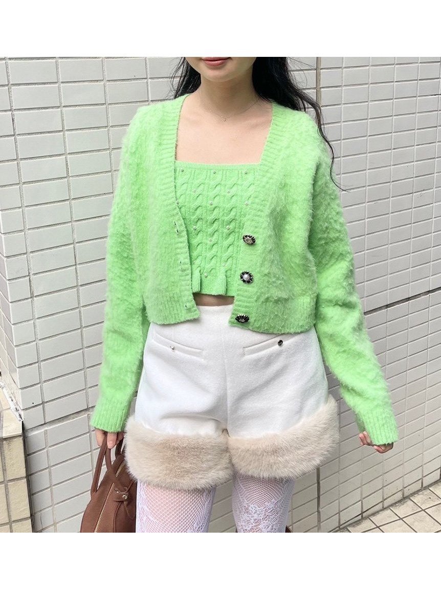 【リリーブラウン/Lily Brown】のL.B CANDY STOCK アンサンブルビジューニット インテリア・キッズ・メンズ・レディースファッション・服の通販 founy(ファニー) 　ファッション　Fashion　レディースファッション　Fashion for Women　トップス・カットソー　Cut & Sew Tops　ニット　Knit Tops & Sweaters　アンサンブルニット　Knit Ensembles & Twin Sets　アンサンブル　Ensemble Set　カーディガン　Cardigan, Knitwear　キャミソール　Camisole, Spaghetti Strap Top　シンプル　Simple, Minimal　スマート　Smart, Elegant　パール　Pearl, Pearl Accent　ビジュー　Bijou, Jewel-like Accent　ビスチェ　Bustier, Corset Top　フェミニン　Feminine, Girly　フリル　Frill, Ruffle　ベーシック　Basic, Essential　GRN[024]|ID: prp329100004768043 ipo3291000000034533366