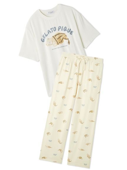 【ジェラートピケ オム/GELATO PIQUE HOMME / MEN】の【ONLINE限定】【HOMME】sleeping cat ワンポイントTシャツ 総柄ロングパンツセット 人気、トレンドファッション・服の通販 founy(ファニー) 　ファッション　Fashion　メンズファッション　Fashion for Men　ボトムス　Bottoms　なめらか　Smooth, Silky Texture　スマート　Smart, Elegant　セットアップ　Set-Up, Coordinated Outfit　フロント　Front, Front Design　プリント　Print, Printed Pattern　ポケット　Pocket, Pocket Detail　ロング　Long, Long-Length　ワンポイント　One Point, Statement Accent　猫　Cat, Kitty　 other-1|ID: prp329100004768179 ipo3291000000034535006