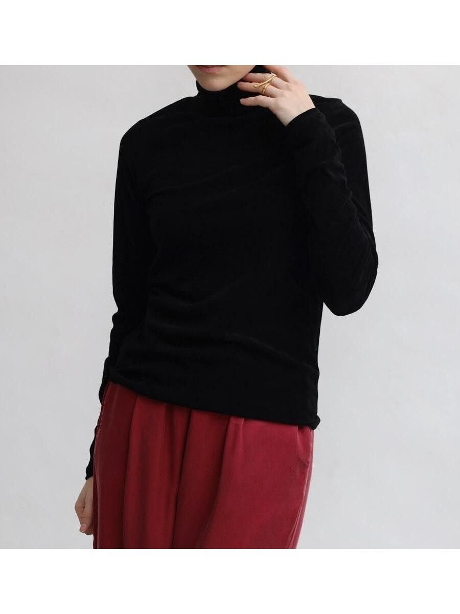 【ラシュッド/LASUD】のフロッキーベロアタートルネックトップス インテリア・キッズ・メンズ・レディースファッション・服の通販 founy(ファニー) 　ファッション　Fashion　レディースファッション　Fashion for Women　トップス・カットソー　Cut & Sew Tops　ベロアトップス　Velour Tops / Velvet-Look Items　タートルネック・ハイネックトップス　Turtlenecks & High-Neck Tops　インナー　Innerwear　ジャケット　Jacket, Outerwear　バランス　Balance, Style Balance　フィット　Fit, Slim Fit　ブラック|ID: prp329100004768490 ipo3291000000034816140