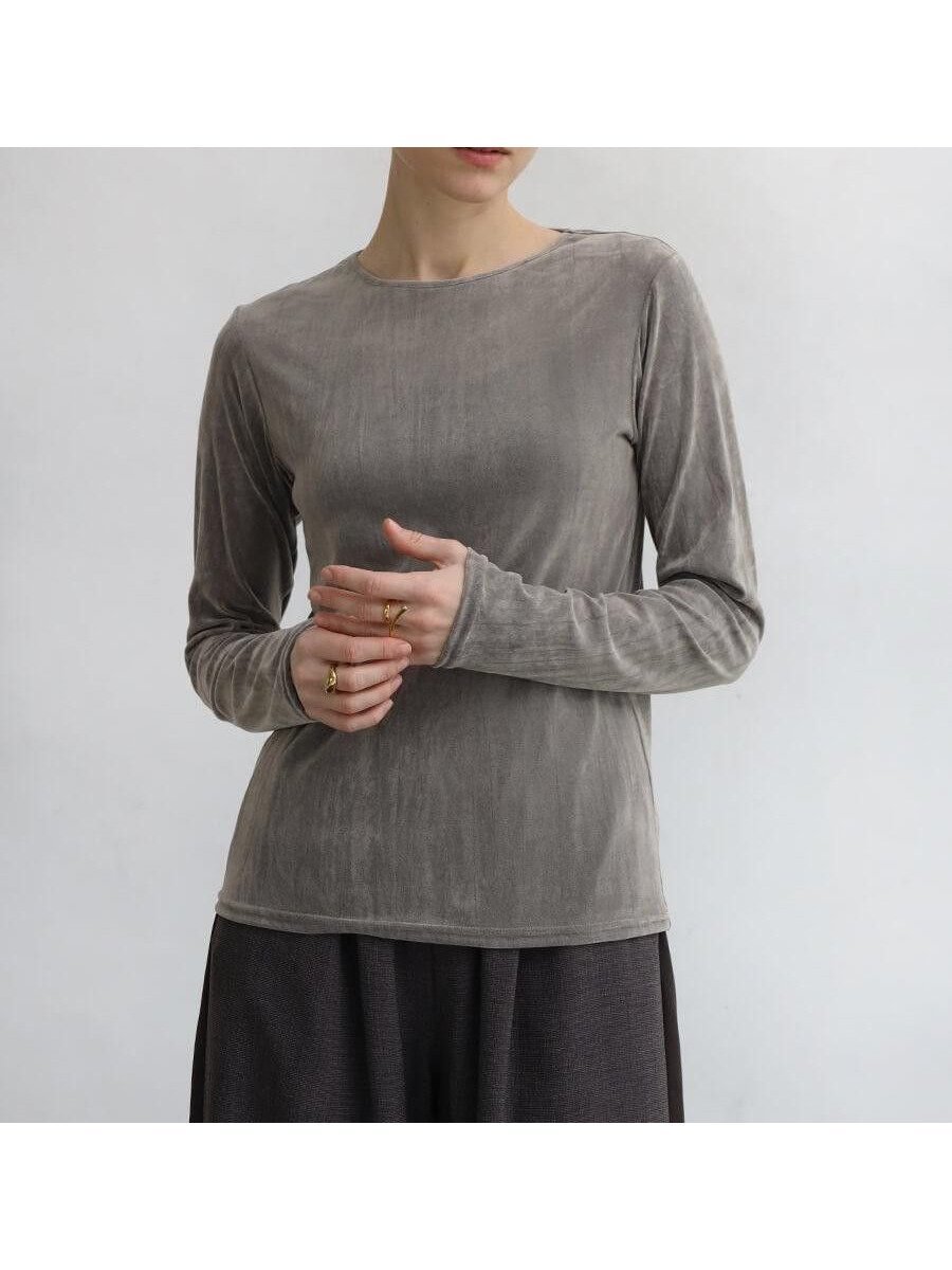 【ラシュッド/LASUD】のフロッキーベロアクルーネックトップス インテリア・キッズ・メンズ・レディースファッション・服の通販 founy(ファニー) 　ファッション　Fashion　レディースファッション　Fashion for Women　トップス・カットソー　Cut & Sew Tops　ベロアトップス　Velour Tops / Velvet-Look Items　インナー　Innerwear　ジャケット　Jacket, Outerwear　バランス　Balance, Style Balance　フィット　Fit, Slim Fit　グレージュ|ID: prp329100004768491 ipo3291000000034537334