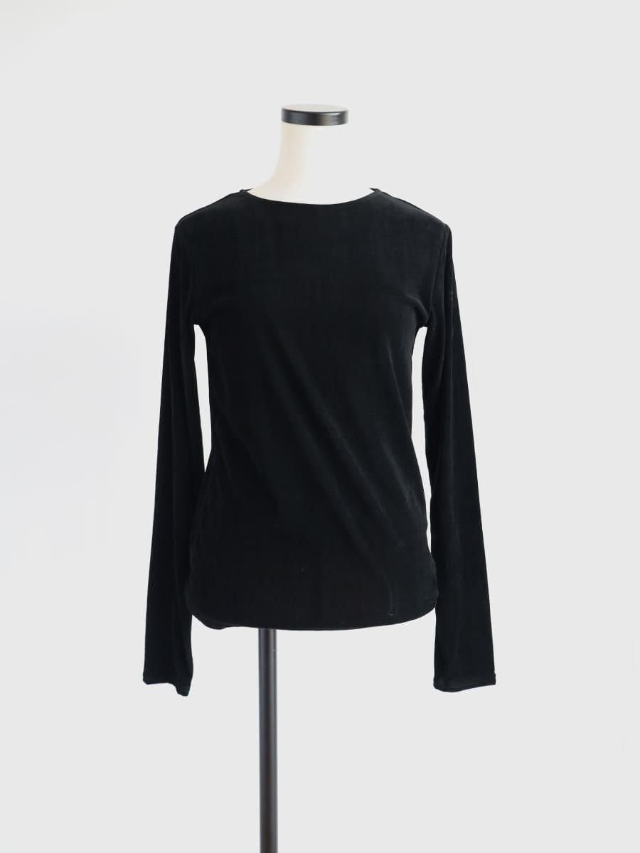 【ラシュッド/LASUD】のフロッキーベロアクルーネックトップス インテリア・キッズ・メンズ・レディースファッション・服の通販 founy(ファニー) 　ファッション　Fashion　レディースファッション　Fashion for Women　トップス・カットソー　Cut & Sew Tops　ベロアトップス　Velour Tops / Velvet-Look Items　インナー　Innerwear　ジャケット　Jacket, Outerwear　バランス　Balance, Style Balance　フィット　Fit, Slim Fit　ブラック|ID: prp329100004768491 ipo3291000000034537336