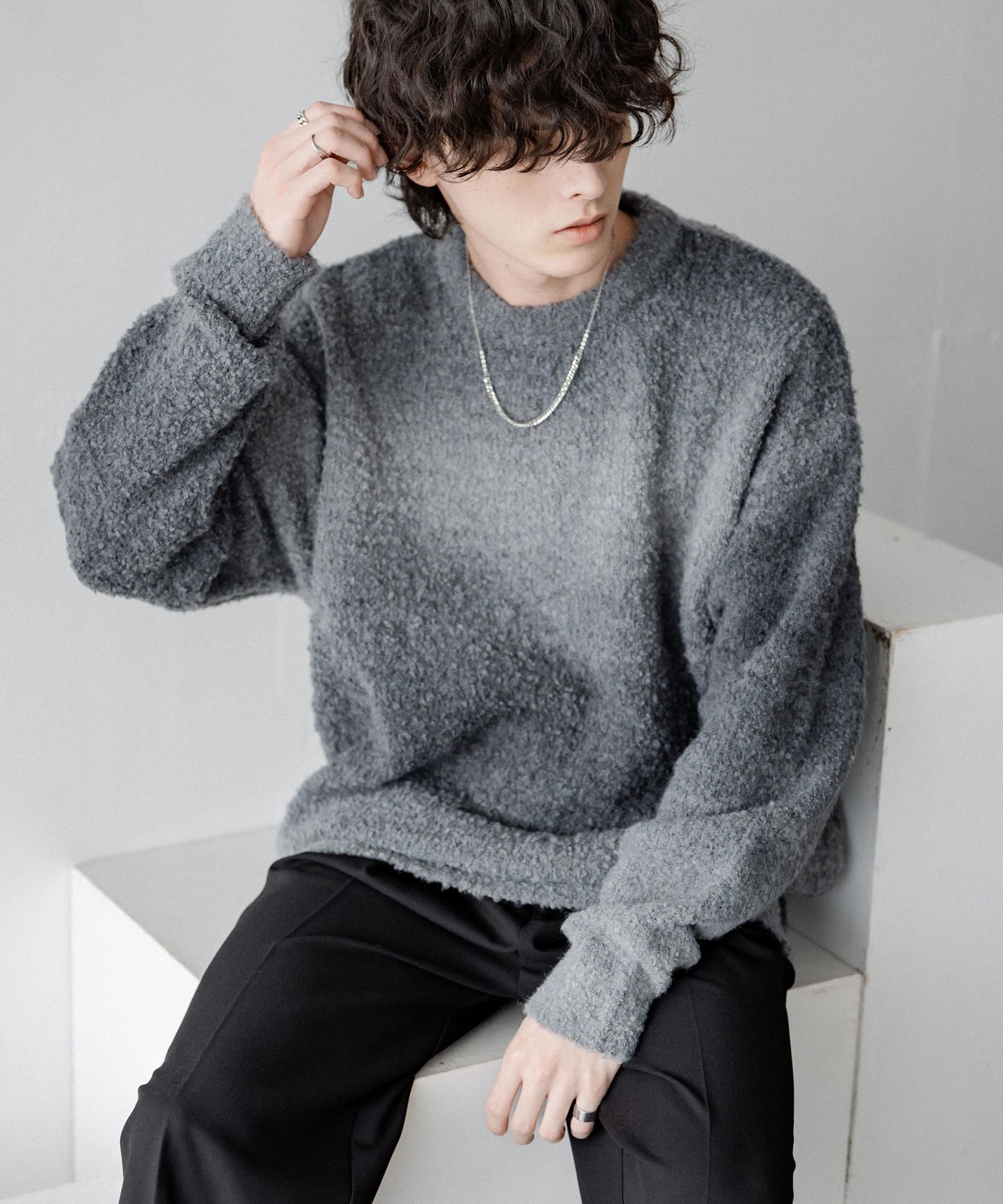 【ロッキーモンロー/Rocky Monroe】のブークレー段染めグラデーションボーダー柄オーバーサイズクルーニット インテリア・キッズ・メンズ・レディースファッション・服の通販 founy(ファニー) 　ファッション　Fashion　レディースファッション　Fashion for Women　トップス・カットソー　Cut & Sew Tops　ニット　Knit Tops & Sweaters　イエロー　Yellow　インナー　Innerwear　カットソー　Cut and Sewn Top　グラデーション　Gradient, Ombre　ハイネック　High Neck, Mock Neck　バランス　Balance, Style Balance　ボーダー　Border, Stripe　メンズ　Men's, Menswear　リラックス　Relax, Relaxed Fit　ワイド　Wide, Wide Fit　再入荷　Restock / Back in Stock　おすすめ　Recommended / Our Picks　エレガント 上品　Elegant　2025年　2025　2025-2026秋冬・A/W　Autumn/Winter 2025–26 AW25–26　ブラック|ID: prp329100004768493 ipo3291000000034601502