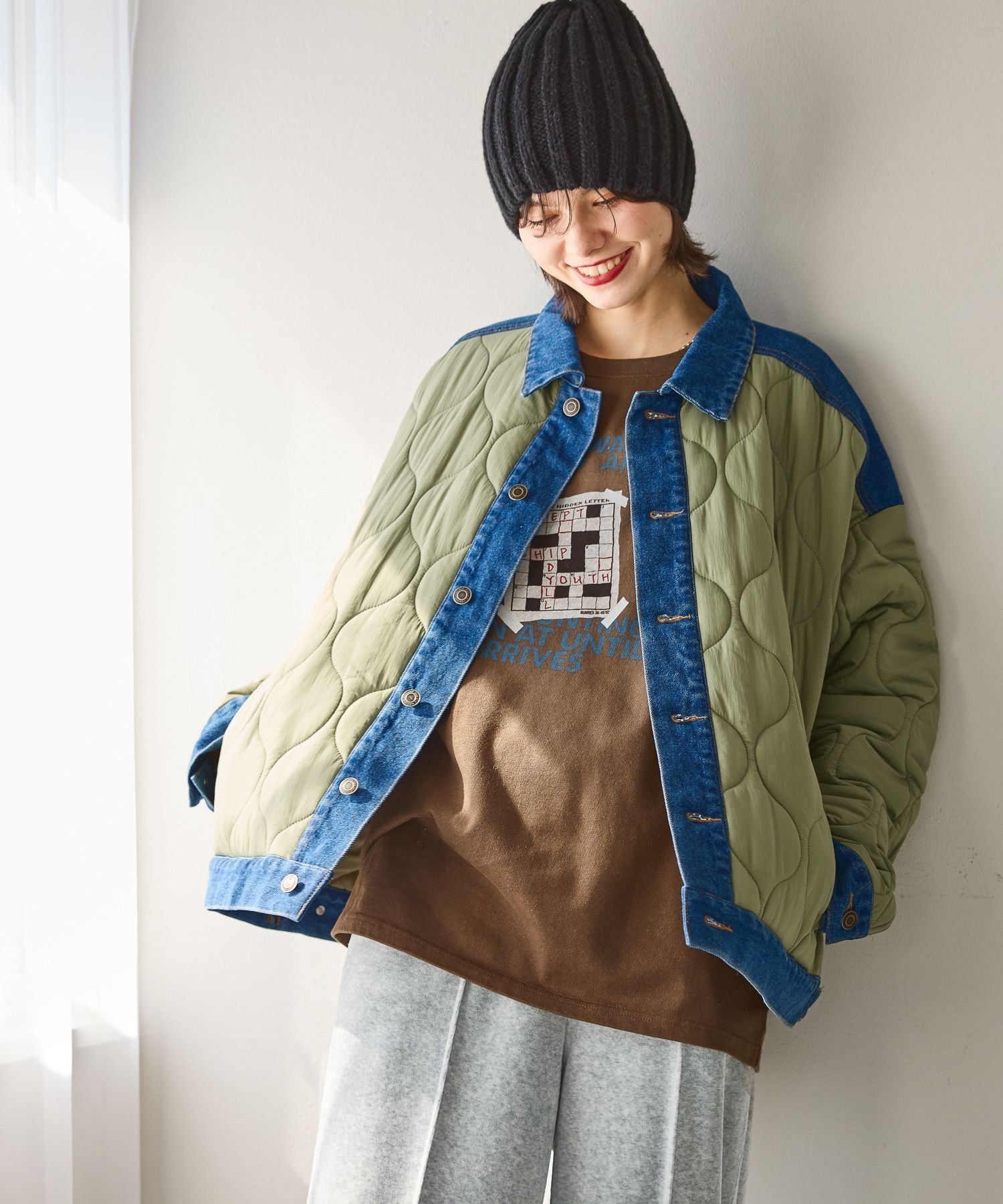 【ニコアンド/niko and】のデニムキルトドッキングジャケット インテリア・キッズ・メンズ・レディースファッション・服の通販 founy(ファニー) 　ファッション　Fashion　レディースファッション　Fashion for Women　アウター　Coat / Outerwear Collection　レディースジャケット・軽アウター　Jackets　おすすめ　Recommended / Our Picks　キルティング　Quilted, Quilting　キルト　Quilt, Quilted Fabric　ジャケット　Jacket, Outerwear　デニム　Denim, Jeans Material　ドッキング　Docking, Mixed Material　冬　Winter / This Winter　定番　Standard, Basic Item　カーキ|ID: prp329100004768507 ipo3291000000034769322