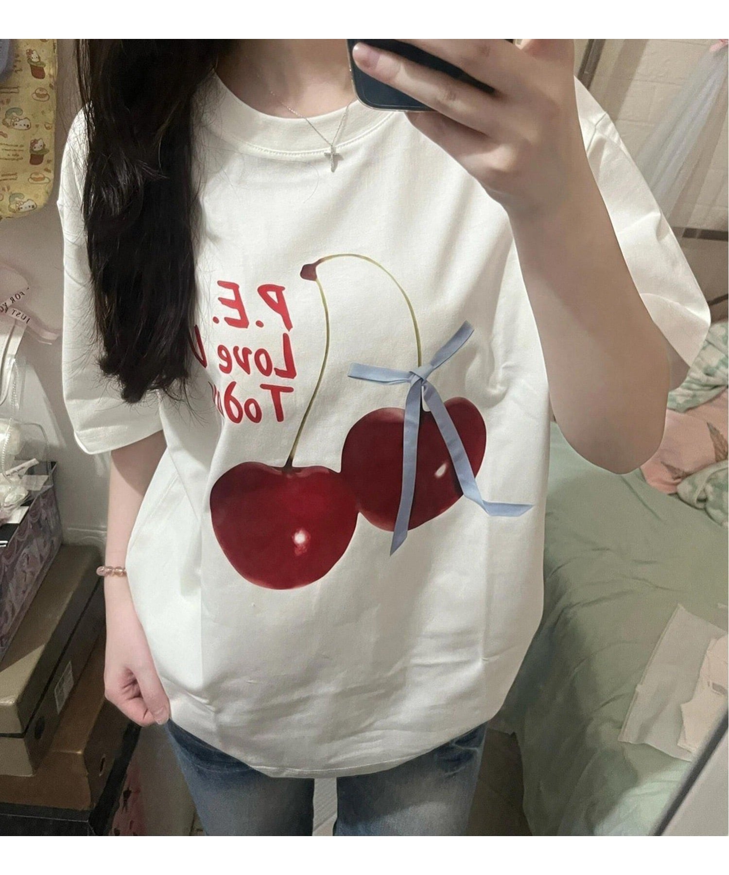 【チェルカ/CERCA】のHALEY PESCA/HALEY PESCA/チェーリープリント 半袖 オーバーTシャツ 人気、トレンドファッション・服の通販 founy(ファニー) 　ファッション　Fashion　レディースファッション　Fashion for Women　トップス・カットソー　Cut & Sew Tops　シャツ・ブラウス・オフィスカジュアル　Elegant Blouses & Button-Ups　ロングTシャツ・Tシャツ　Longline T-Shirts & Tees　ガーリー　Girly, Feminine Style　グラフィック　Graphic, Graphic Design　チェリー　Cherry, Cherry Pattern　チェーン　Chain, Chain Strap　プリント　Print, Printed Pattern　ベーシック　Basic, Essential　半袖　Short Sleeve, Half Sleeve　モチーフ　Motif, Design Theme　再入荷　Restock / Back in Stock　夏　Summer　 other-1|ID: prp329100004768568 ipo3291000000034586764