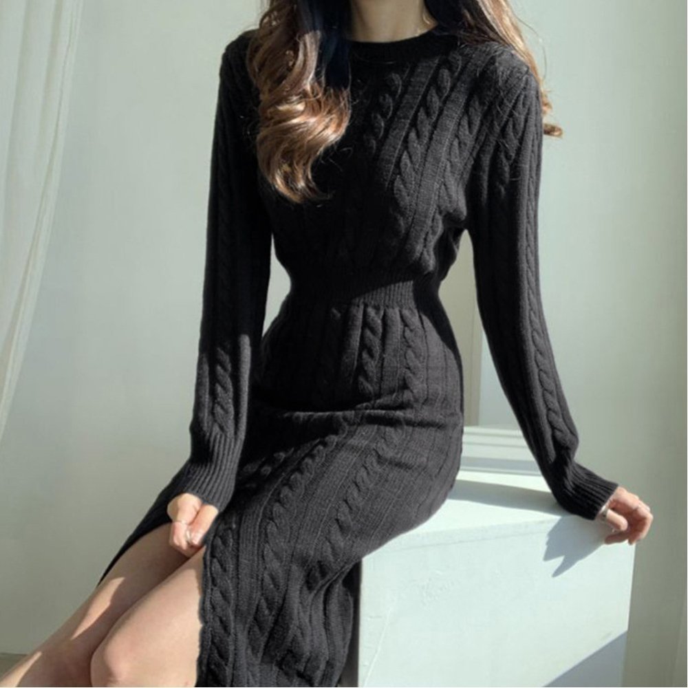 【ミニミニストア/miniministore】の前後2wayニットワンピース 深スリット インテリア・キッズ・メンズ・レディースファッション・服の通販 founy(ファニー) 　ファッション　Fashion　レディースファッション　Fashion for Women　ワンピース　Dresses　ニットワンピース　Knit Dresses　アクリル　Acrylic Material　シェイプ　Shape, Slim Fit　シンプル　Simple, Minimal　スリット　Slit, Slit Detail　無地　Plain, Solid Color　冬　Winter / This Winter　A/W・秋冬　Autumn/Winter　ブラック|ID: prp329100004768643 ipo3291000000034652963