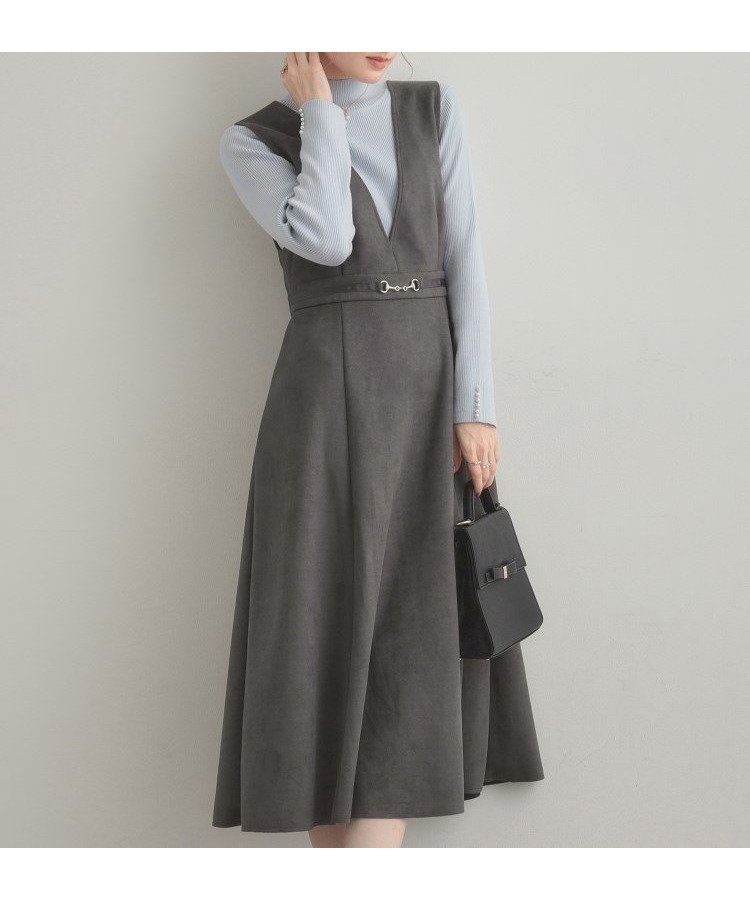 【クチュール ブローチ/Couture Brooch】のスエード調ダンボールビット付きジャンスカ インテリア・キッズ・メンズ・レディースファッション・服の通販 founy(ファニー) 　ファッション　Fashion　レディースファッション　Fashion for Women　ストレッチ　Stretch, Stretchy Fabric　スマート　Smart, Elegant　ワンポイント　One Point, Statement Accent　定番　Standard, Basic Item　チャコールグレー|ID: prp329100004768659 ipo3291000000034538897