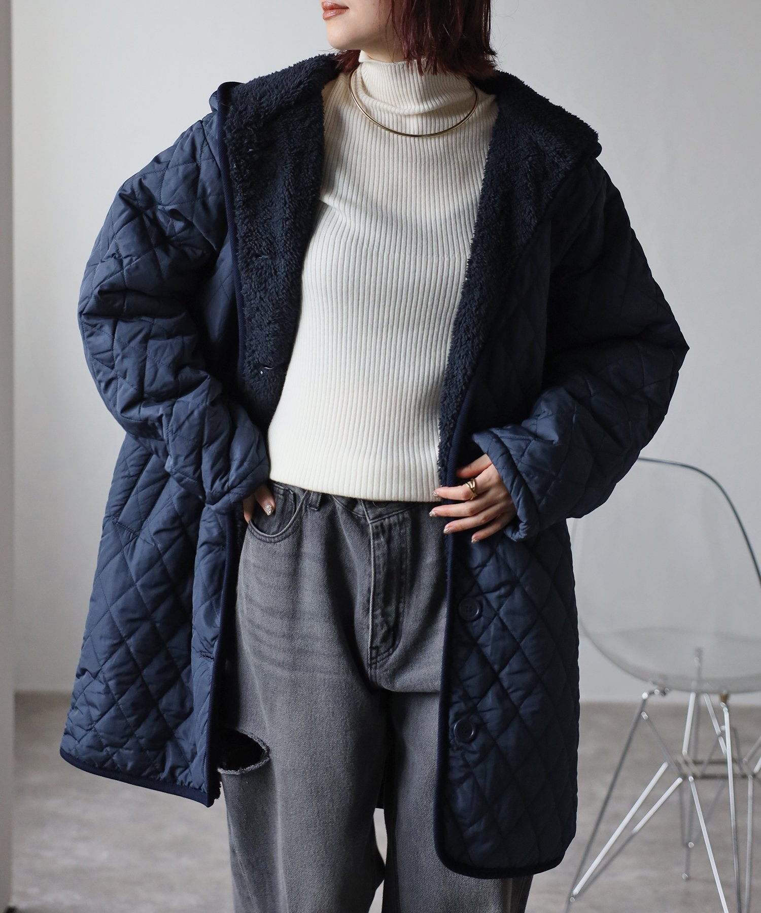 【リラクロ/relaclo】のmitis/裏ボアキルティングコート インテリア・キッズ・メンズ・レディースファッション・服の通販 founy(ファニー) 　ファッション　Fashion　レディースファッション　Fashion for Women　アウター　Coat / Outerwear Collection　コート・ロングコート・ピーコート　Long Coats, Peacoats & More　キルティング　Quilted, Quilting　ミドル　Middle Length, Mid Height　冬　Winter / This Winter　ネイビー|ID: prp329100004768660 ipo3291000000034609144