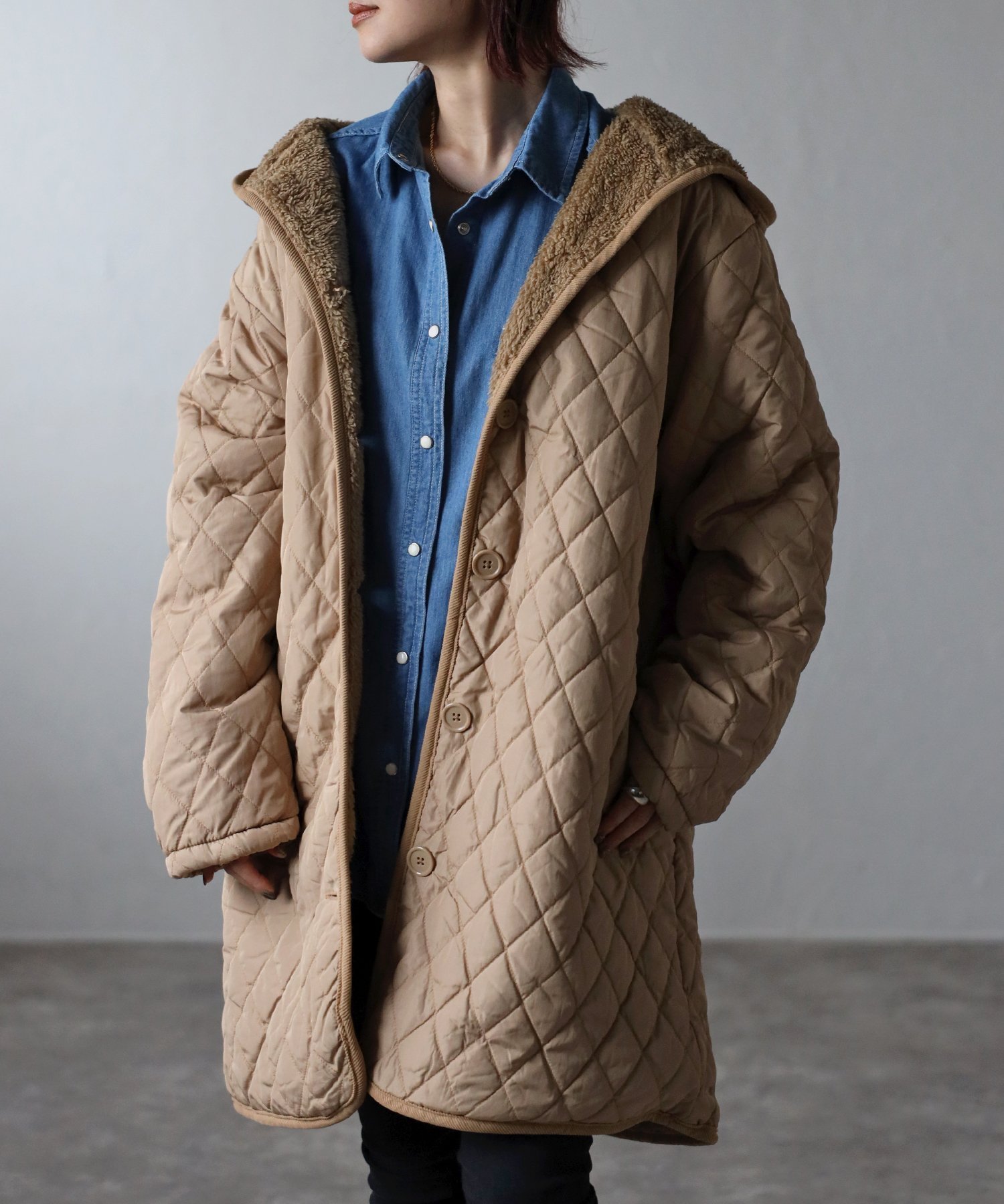 【リラクロ/relaclo】のmitis/裏ボアキルティングコート インテリア・キッズ・メンズ・レディースファッション・服の通販 founy(ファニー) 　ファッション　Fashion　レディースファッション　Fashion for Women　アウター　Coat / Outerwear Collection　コート・ロングコート・ピーコート　Long Coats, Peacoats & More　キルティング　Quilted, Quilting　ミドル　Middle Length, Mid Height　冬　Winter / This Winter　ベージュ|ID: prp329100004768660 ipo3291000000034609147