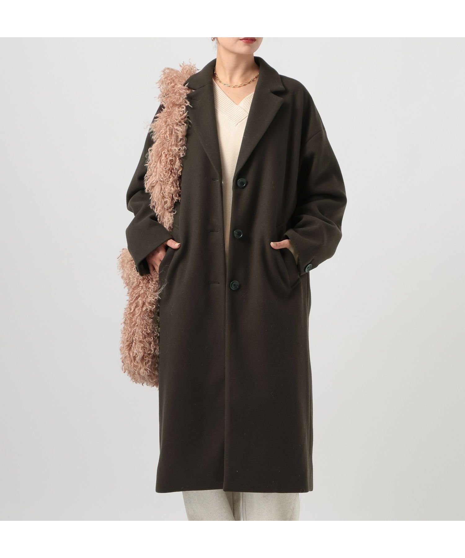 【ベイフロー/BAYFLOW】の柔らかで軽い着心地 ウーリーロングコート インテリア・キッズ・メンズ・レディースファッション・服の通販 founy(ファニー) 　ファッション　Fashion　レディースファッション　Fashion for Women　アウター　Coat / Outerwear Collection　コート・ロングコート・ピーコート　Long Coats, Peacoats & More　おすすめ　Recommended / Our Picks　スリット　Slit, Slit Detail　バランス　Balance, Style Balance　ミニスカート　Mini Skirt, Short Skirt　ロング　Long, Long-Length　ブラウン50|ID: prp329100004768701 ipo3291000000034891367