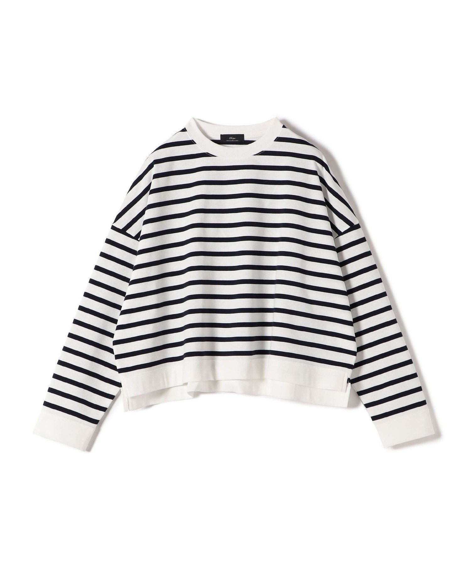 【シップス フォー ウィメン/SHIPS】のSHIPS Primary Navy Label コットン ボーダー クルーネック プルオーバー インテリア・キッズ・メンズ・レディースファッション・服の通販 founy(ファニー) 　ファッション　Fashion　レディースファッション　Fashion for Women　トップス・カットソー　Cut & Sew Tops　カジュアルプルオーバー・ニットトップス　Pullovers & Knit Tops / Casual Pullovers　ショルダー　Shoulder, Shoulder Strap　ショート　Short, Short Length　タイトスカート　Pencil Skirt, Tight Skirt　ドロップ　Drop Shoulder, Dropped Style　バランス　Balance, Style Balance　ベーシック　Basic, Essential　ボトム　Bottoms, Lower Wear　ボーダー　Border, Stripe　ロング　Long, Long-Length　ワイド　Wide, Wide Fit　おすすめ　Recommended / Our Picks　ネイビー|ID: prp329100004768783 ipo3291000000034540224