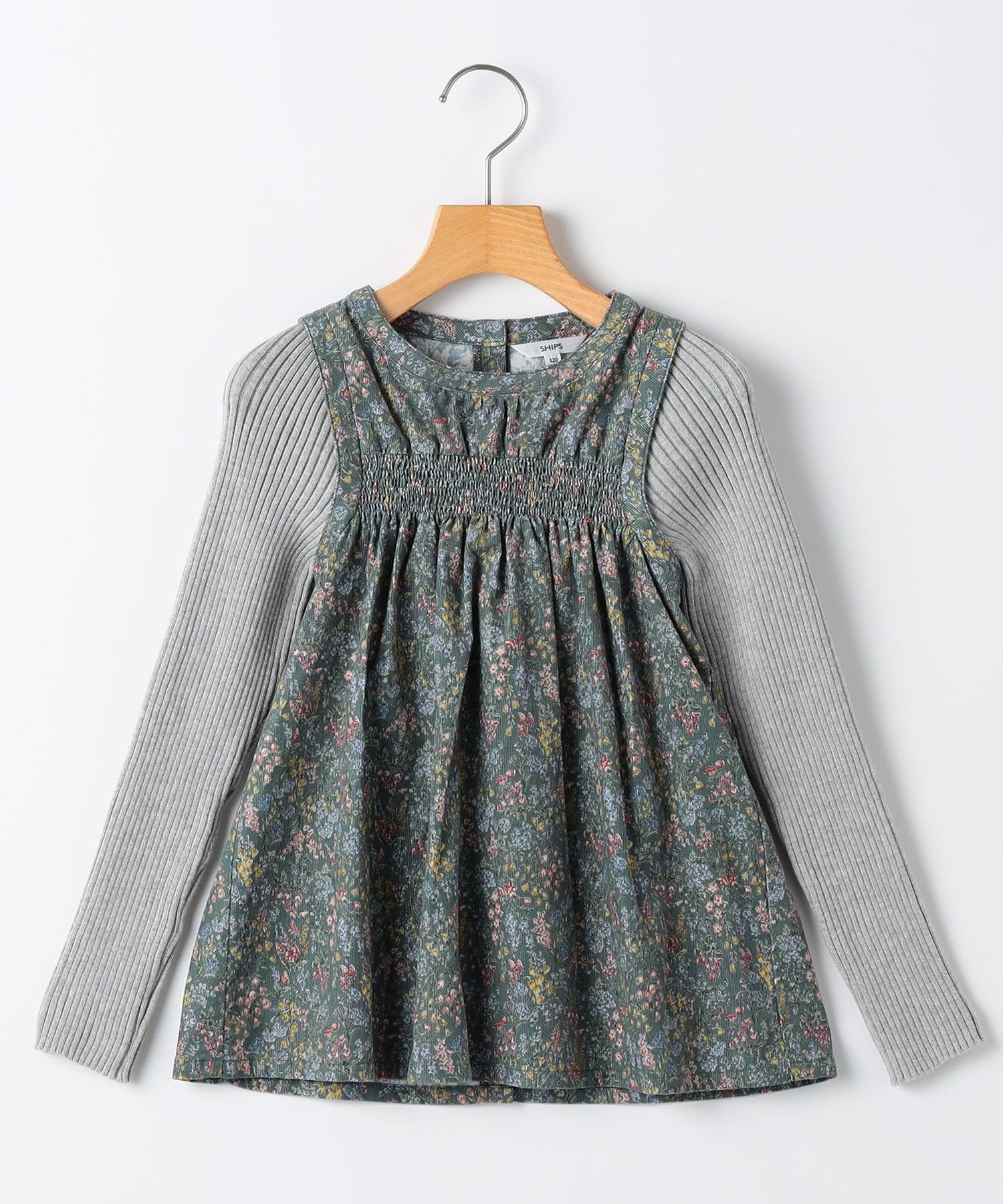 【シップス/SHIPS / KIDS】のSHIPS KIDS 140~150cm / コーデュロイ リブ レイヤード トップス インテリア・キッズ・メンズ・レディースファッション・服の通販 founy(ファニー) ファッション Fashion キッズファッション Fashion for Kids トップス・カットソー Cut & Sew Tops ギャザー Gathered, Ruffled コーデュロイ Corduroy, Cord Fabric シャーリング Shirring, Ruched ショート Short, Short Length チュニック Tunic, Long Top プリント Print, Printed Pattern ボタニカル Botanical, Floral Pattern リブニット Rib Knit, Ribbed Knit ブルー系|ID: prp329100004768831 ipo3291000000034540657