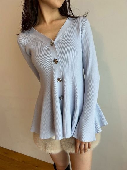 【リリーブラウン/Lily Brown】のペプラムニットカーディガン インテリア・キッズ・メンズ・レディースファッション・服の通販 founy(ファニー) 　ファッション　Fashion　レディースファッション　Fashion for Women　トップス・カットソー　Cut & Sew Tops　ニット　Knit Tops & Sweaters　カーディガン・羽織り　Layered Style Cardigans　カーディガン　Cardigan, Knitwear　シェイプ　Shape, Slim Fit　スマート　Smart, Elegant　フィット　Fit, Slim Fit　フロント　Front, Front Design　ペプラム　Peplum, Flared Hem　リブニット　Rib Knit, Ribbed Knit　おすすめ　Recommended / Our Picks　エレガント 上品　Elegant　LBLU[081]|ID: prp329100004768832 ipo3291000000034721715